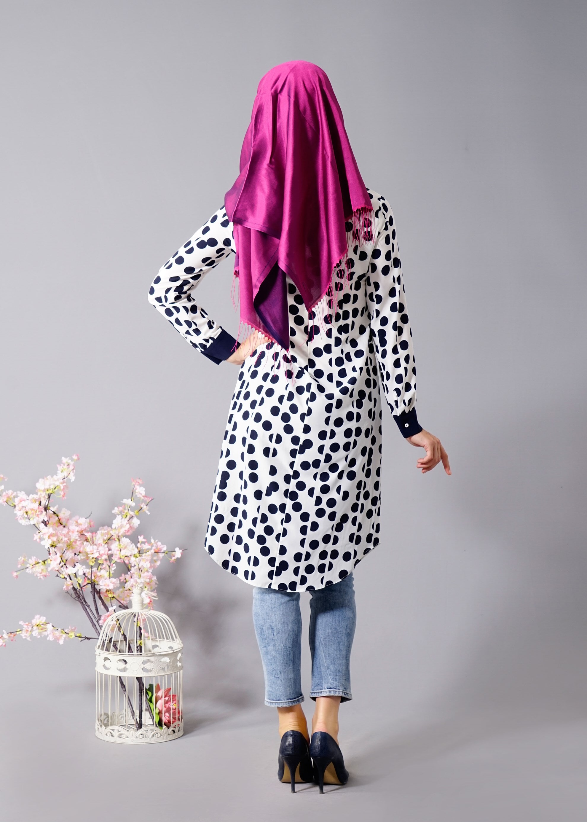 Tesettür giyim LACİVERT DESENLİ GÖMLEK YAKA TUNİK 4693 