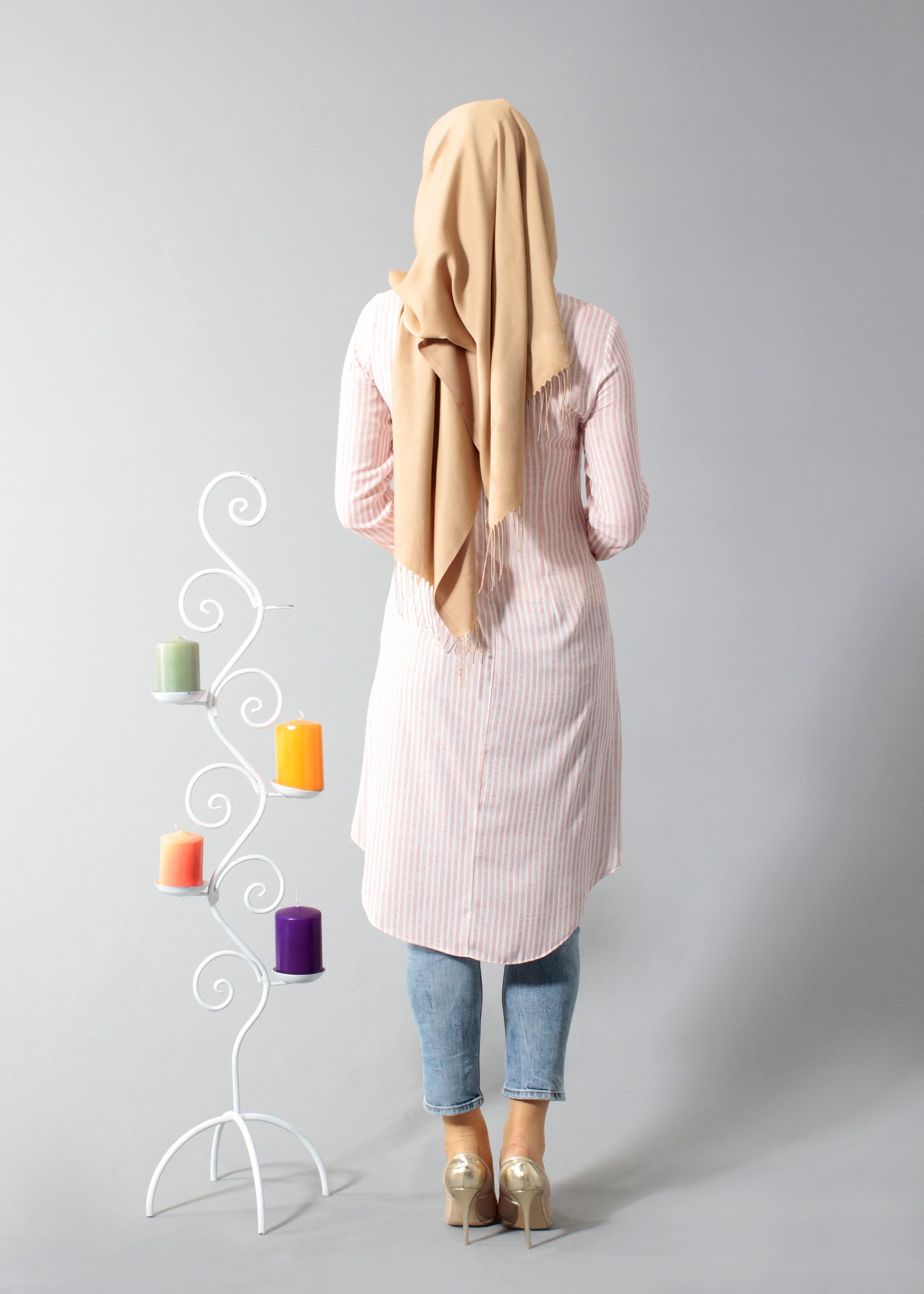 Tesettür giyim PUDRA GÖMLEK YAKA TUNİK 4694 