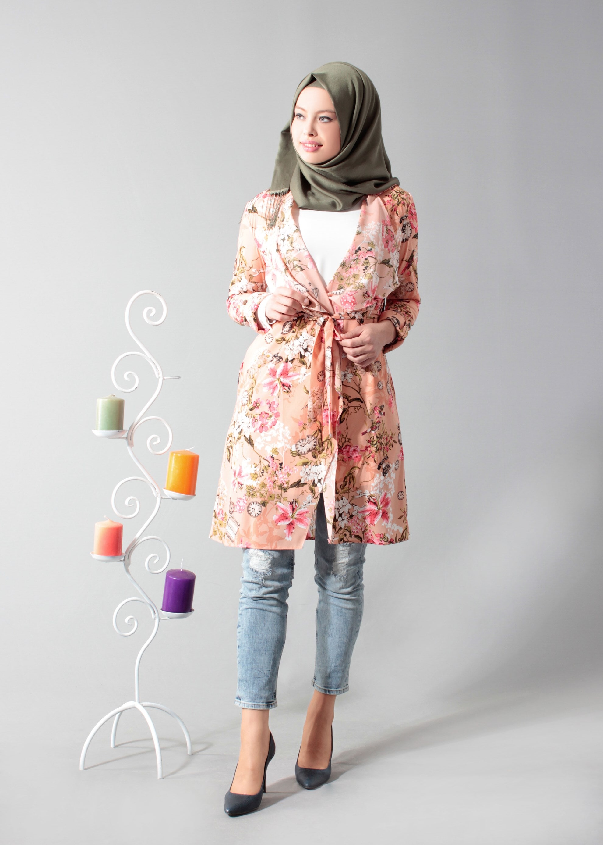 Tesettür giyim PUDRA DESENLİ TUNİK 4695 