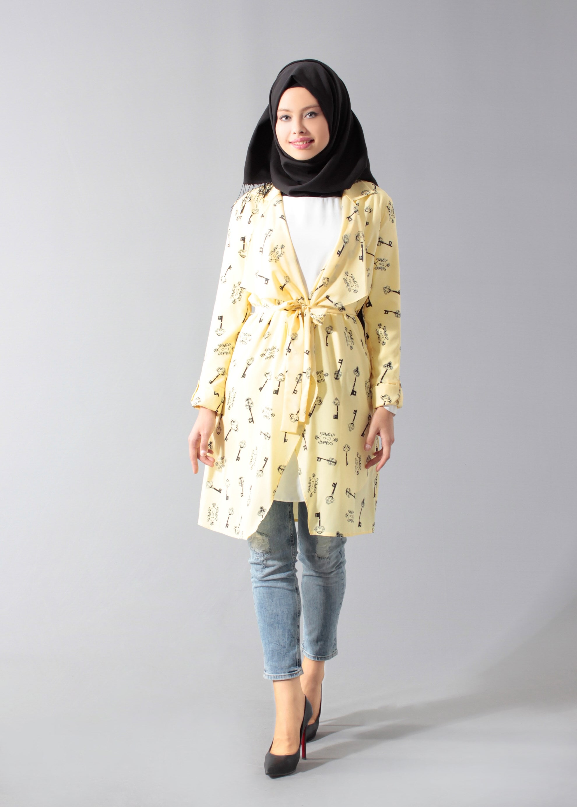 Tesettür giyim SARI DESENLİ TUNİK 4698
