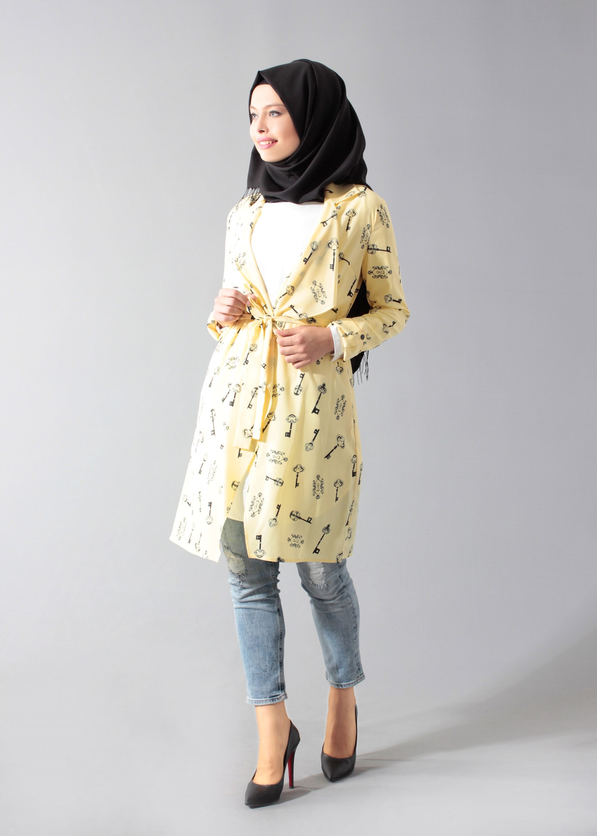 Tesettür giyim SARI DESENLİ TUNİK 4698