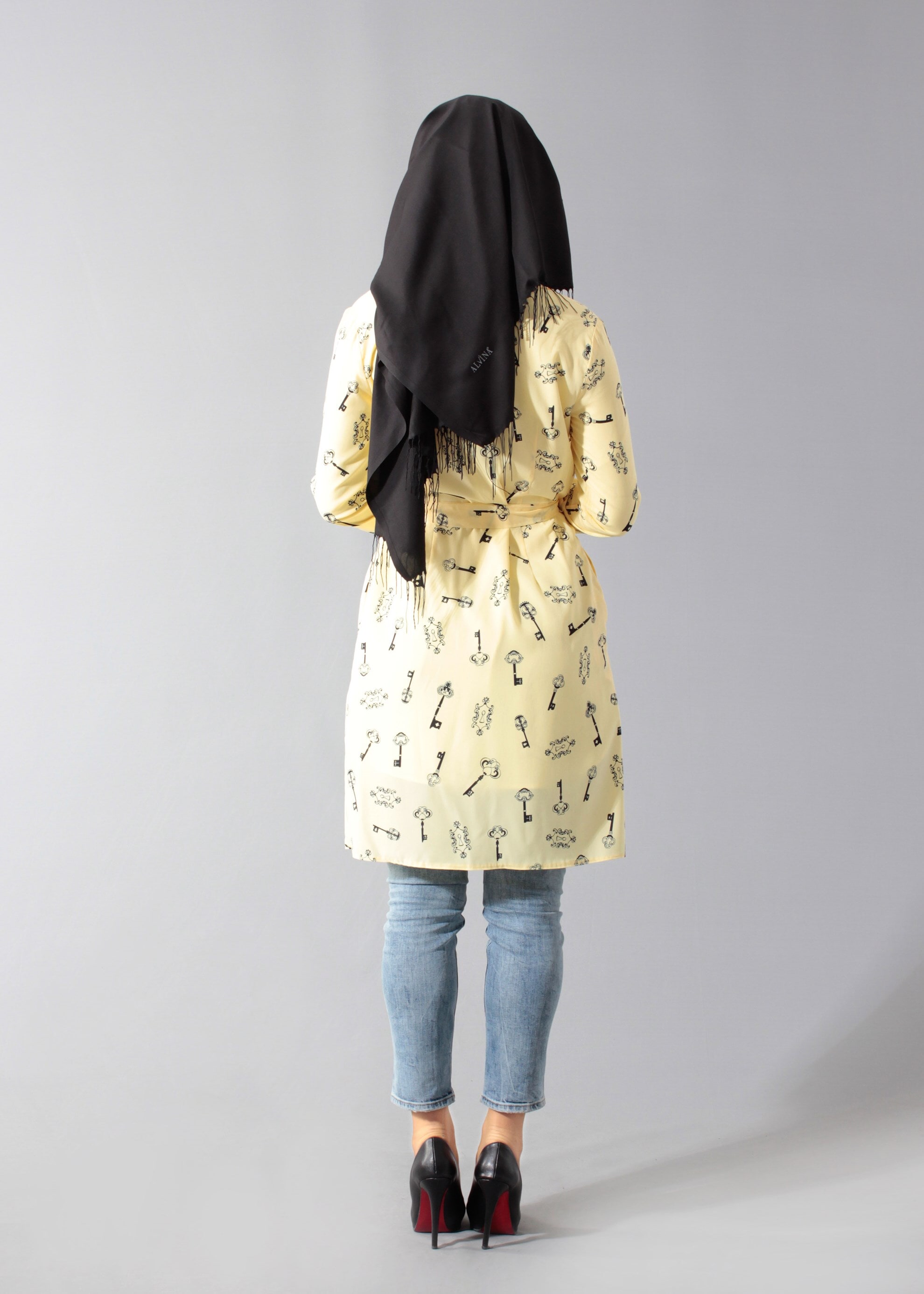 Tesettür giyim SARI DESENLİ TUNİK 4698