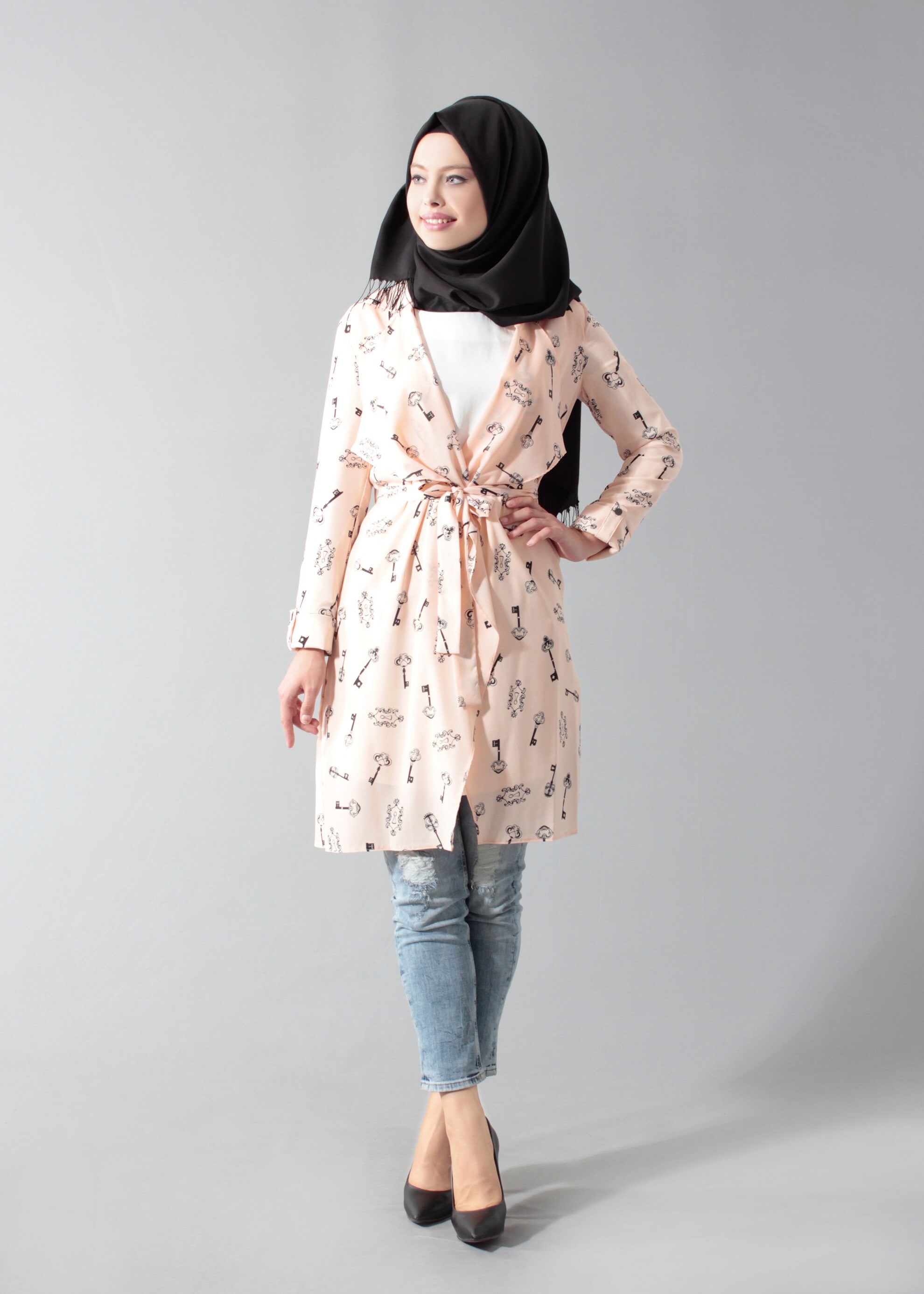 Tesettür giyim PUDRA DESENLİ TUNİK 4698