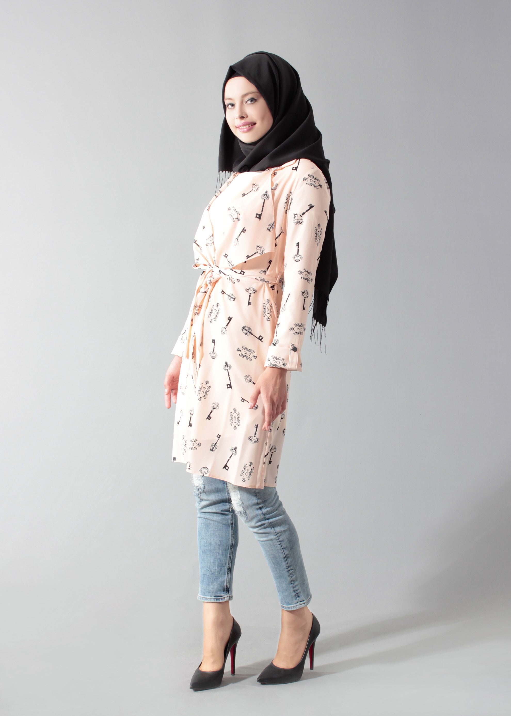 Tesettür giyim PUDRA DESENLİ TUNİK 4698