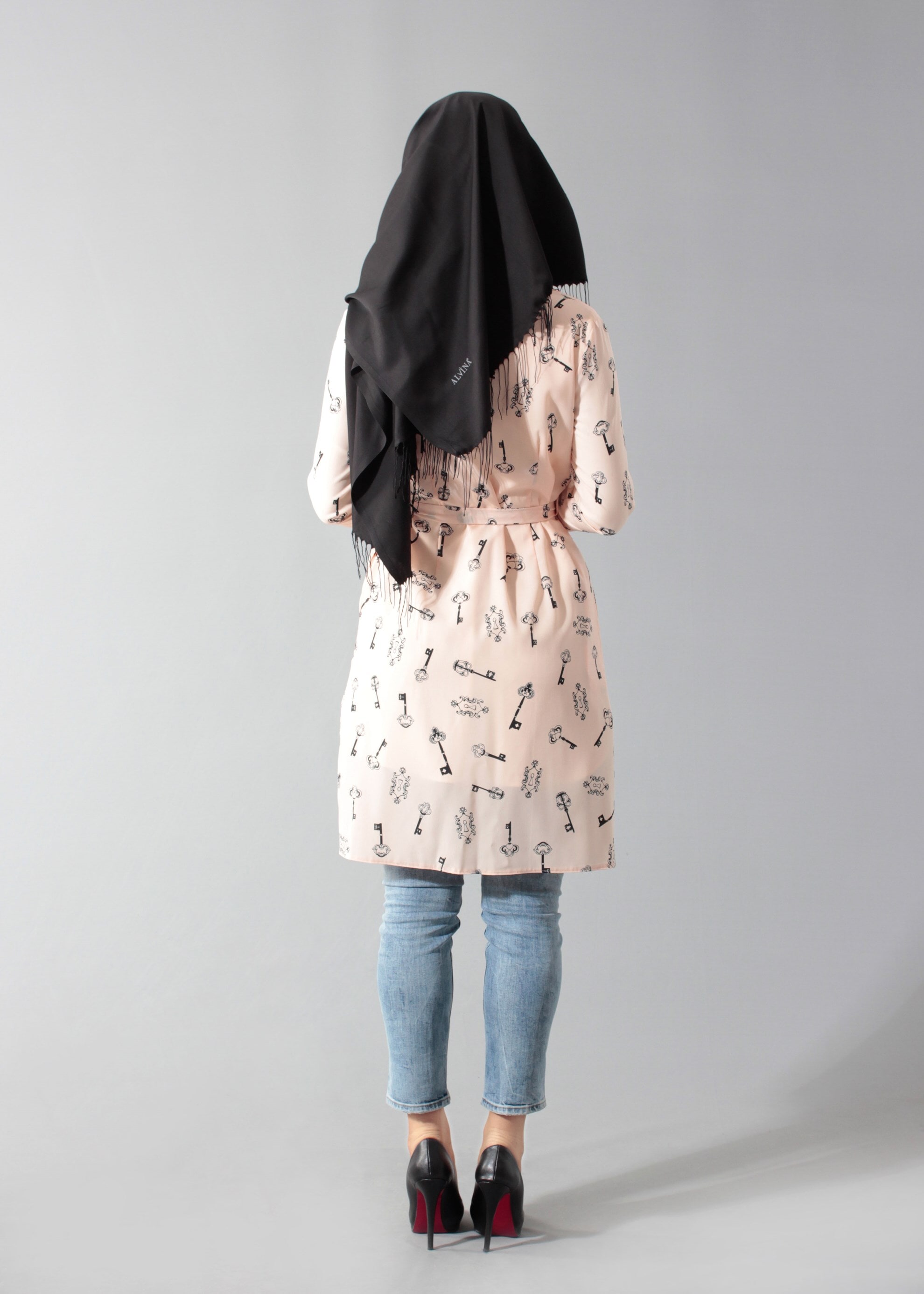 Tesettür giyim PUDRA DESENLİ TUNİK 4698