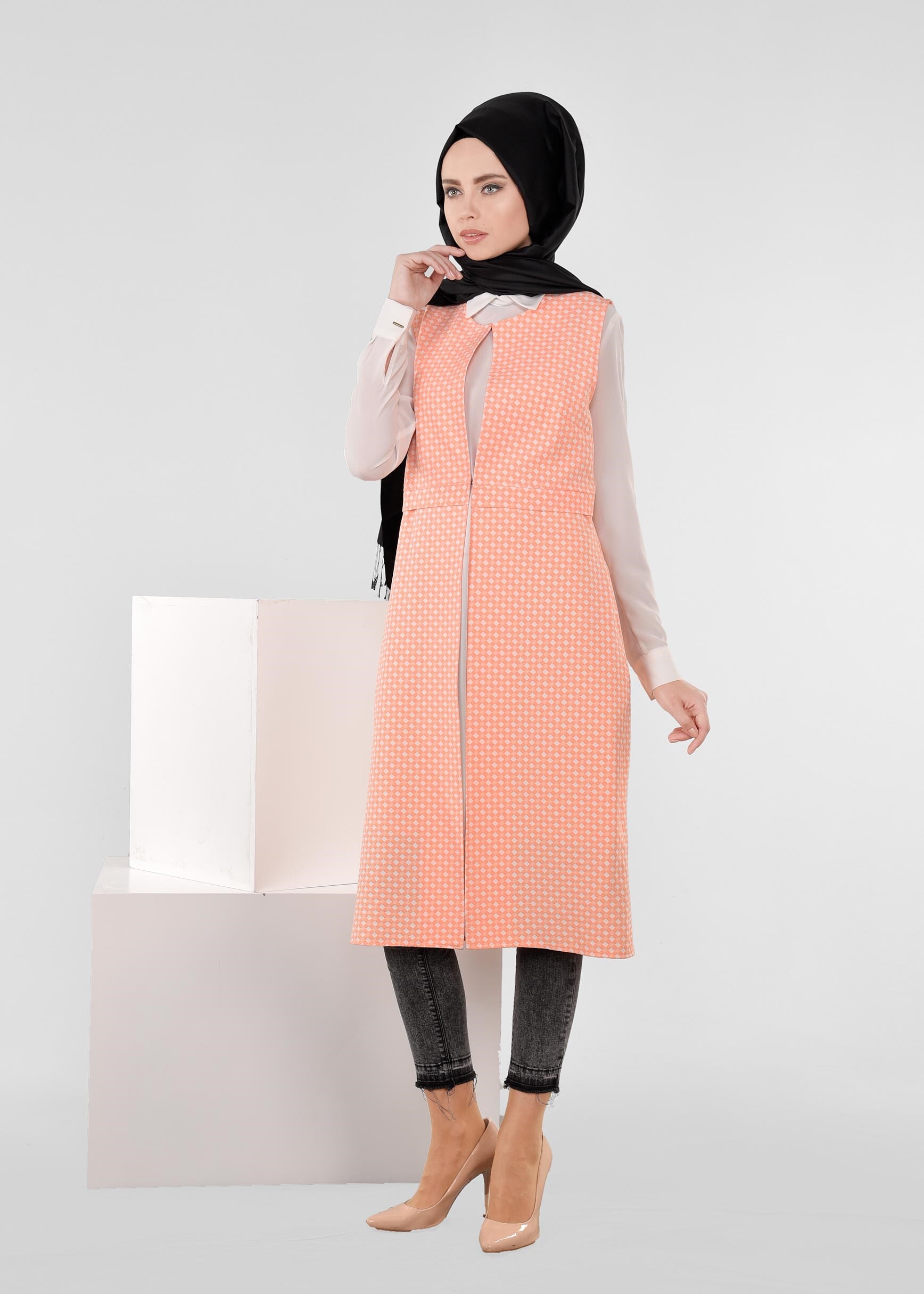 Tesettür giyim PUDRA DESENLİ İKİLİ TUNİK 4806 