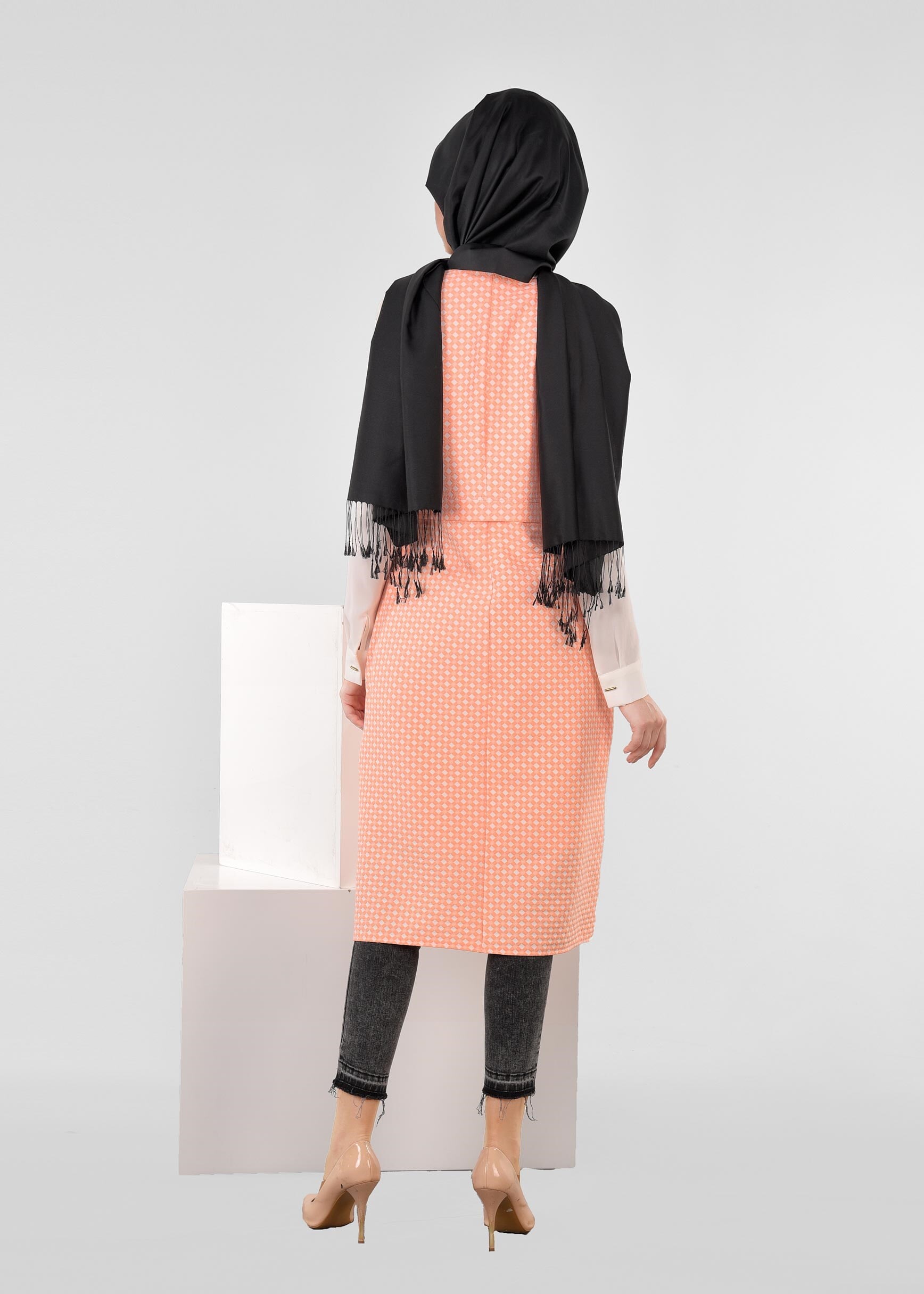 Tesettür giyim PUDRA DESENLİ İKİLİ TUNİK 4806 