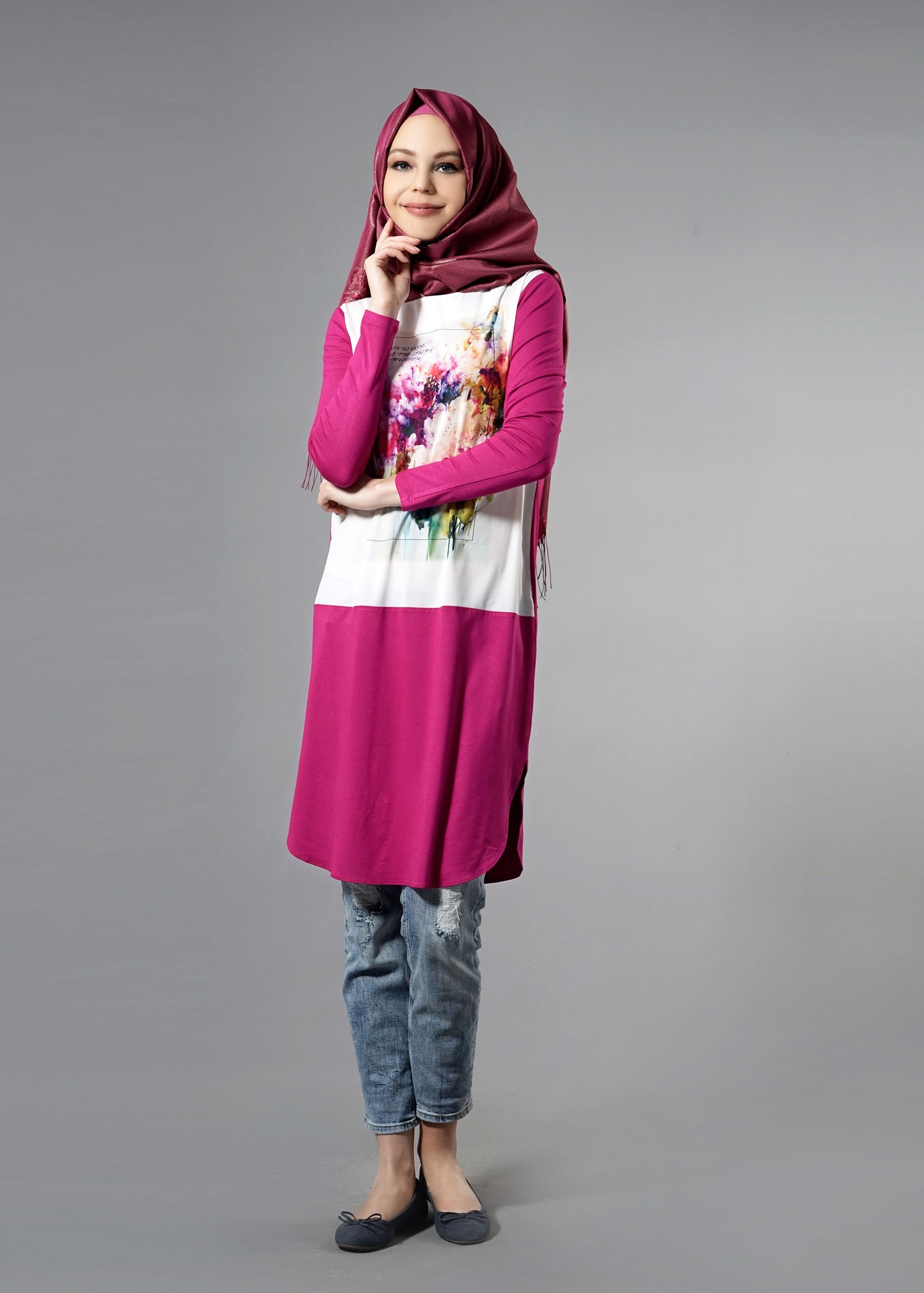 Tesettür giyim FUŞYA 4855 New Viscon Tesettür Lyrca Tunik 36/44(38-40)