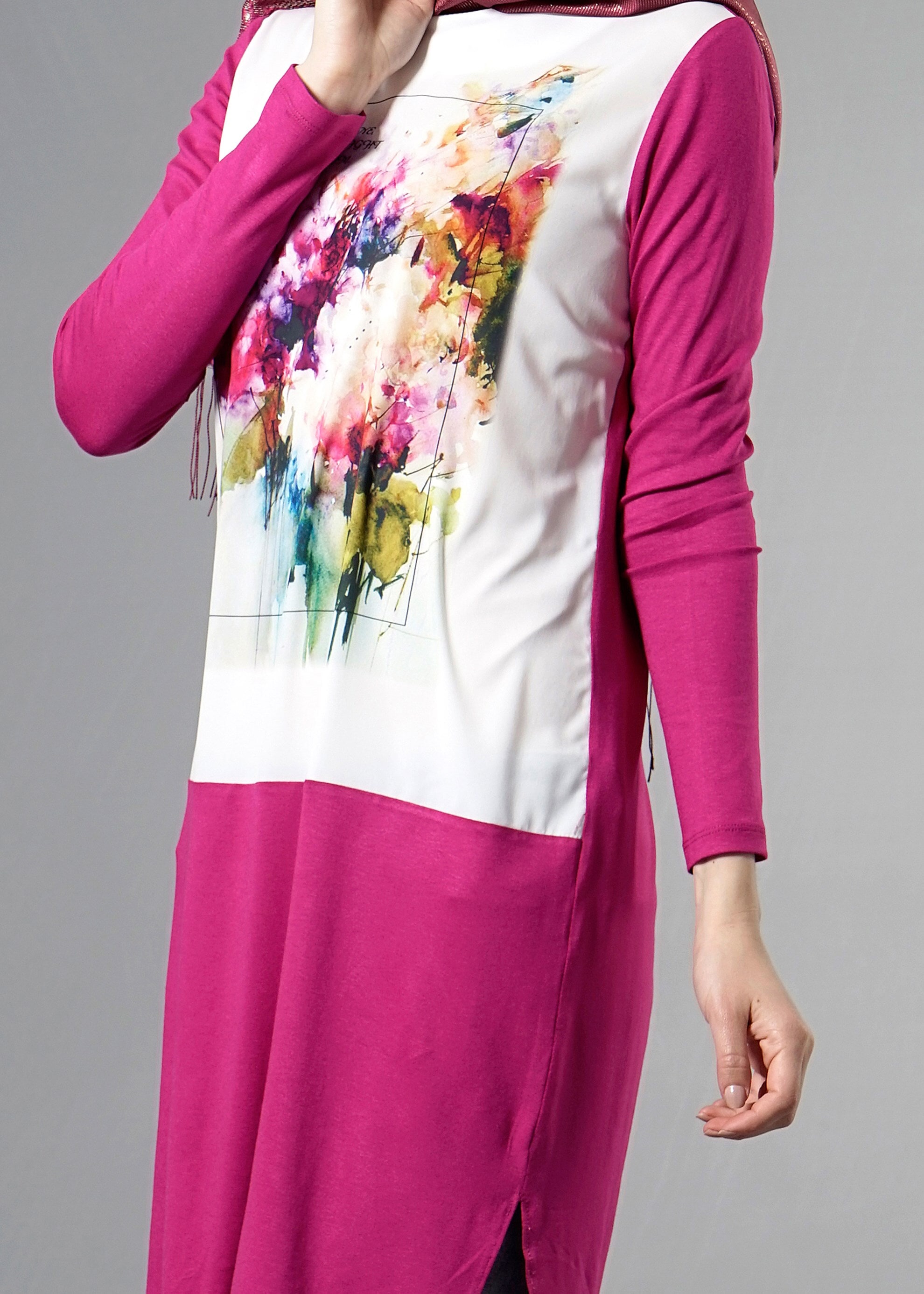 Tesettür giyim FUŞYA 4855 New Viscon Tesettür Lyrca Tunik 36/44(38-40)