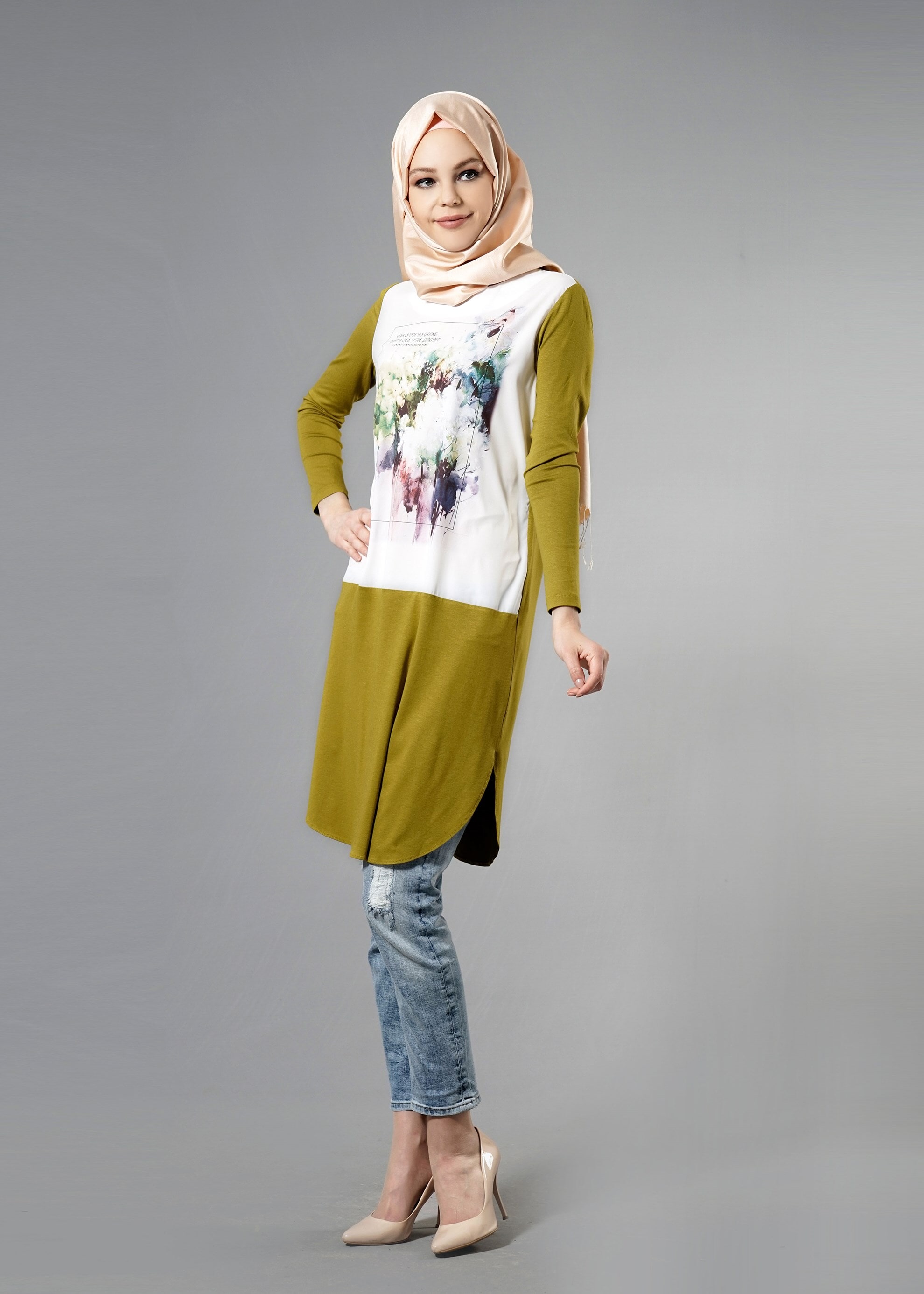 Tesettür giyim YEŞİL 4855 New Viscon Tesettür Lyrca Tunik 36/44(38-40)