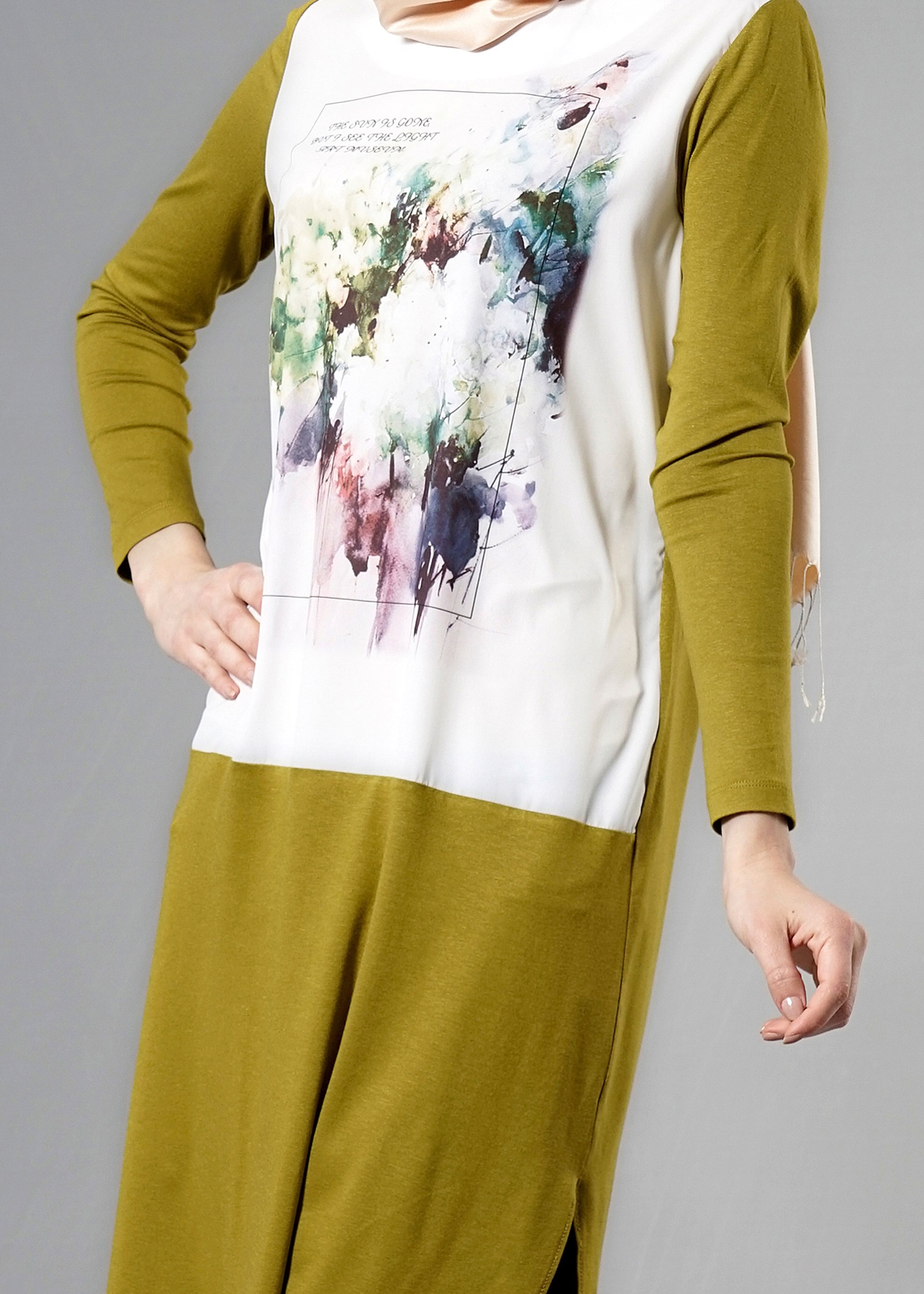 Tesettür giyim YEŞİL 4855 New Viscon Tesettür Lyrca Tunik 36/44(38-40)