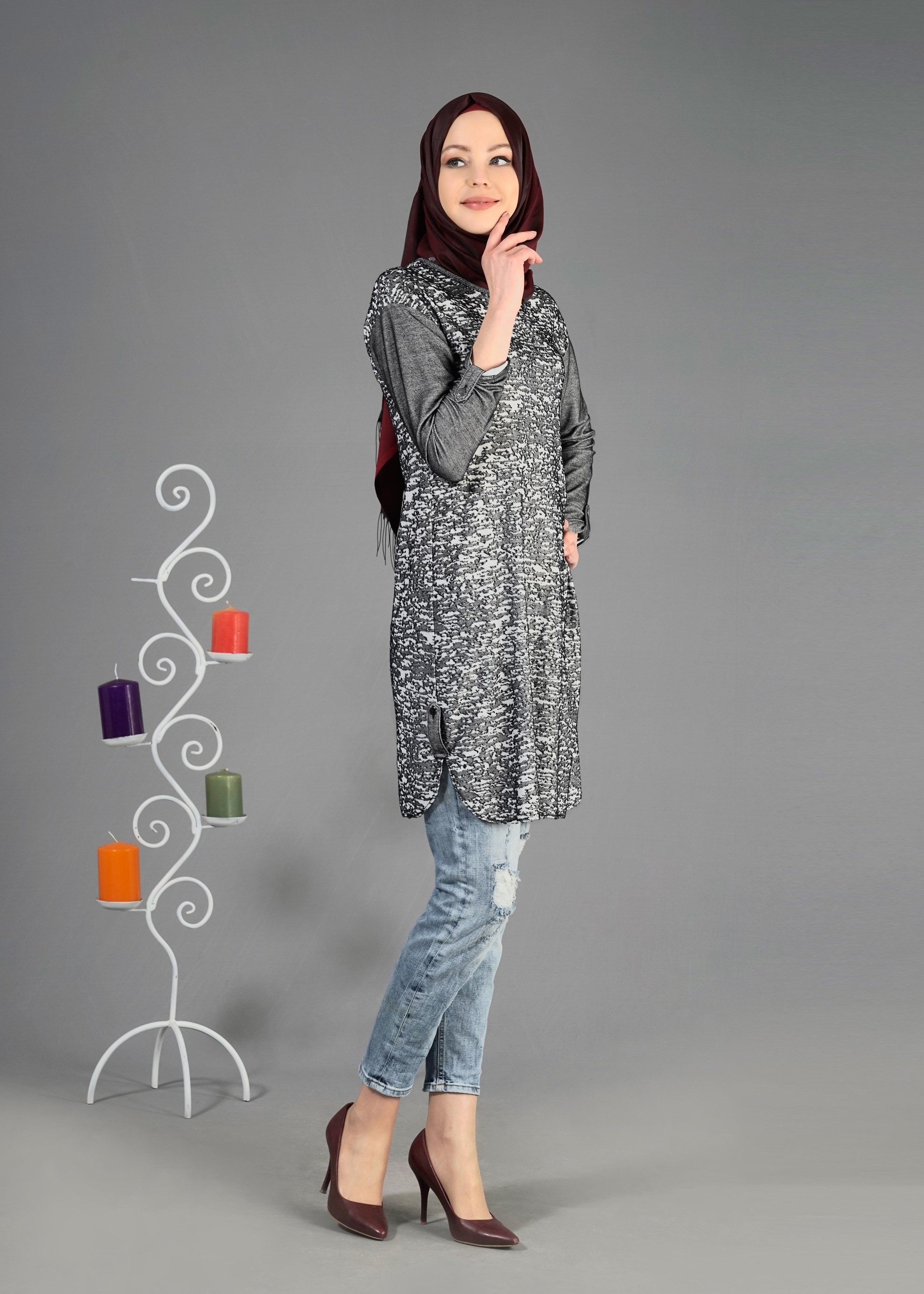 Tesettür giyim SİYAH 4343-1 Devore D.17 Tesettür Tunik 36/44(38-40)
