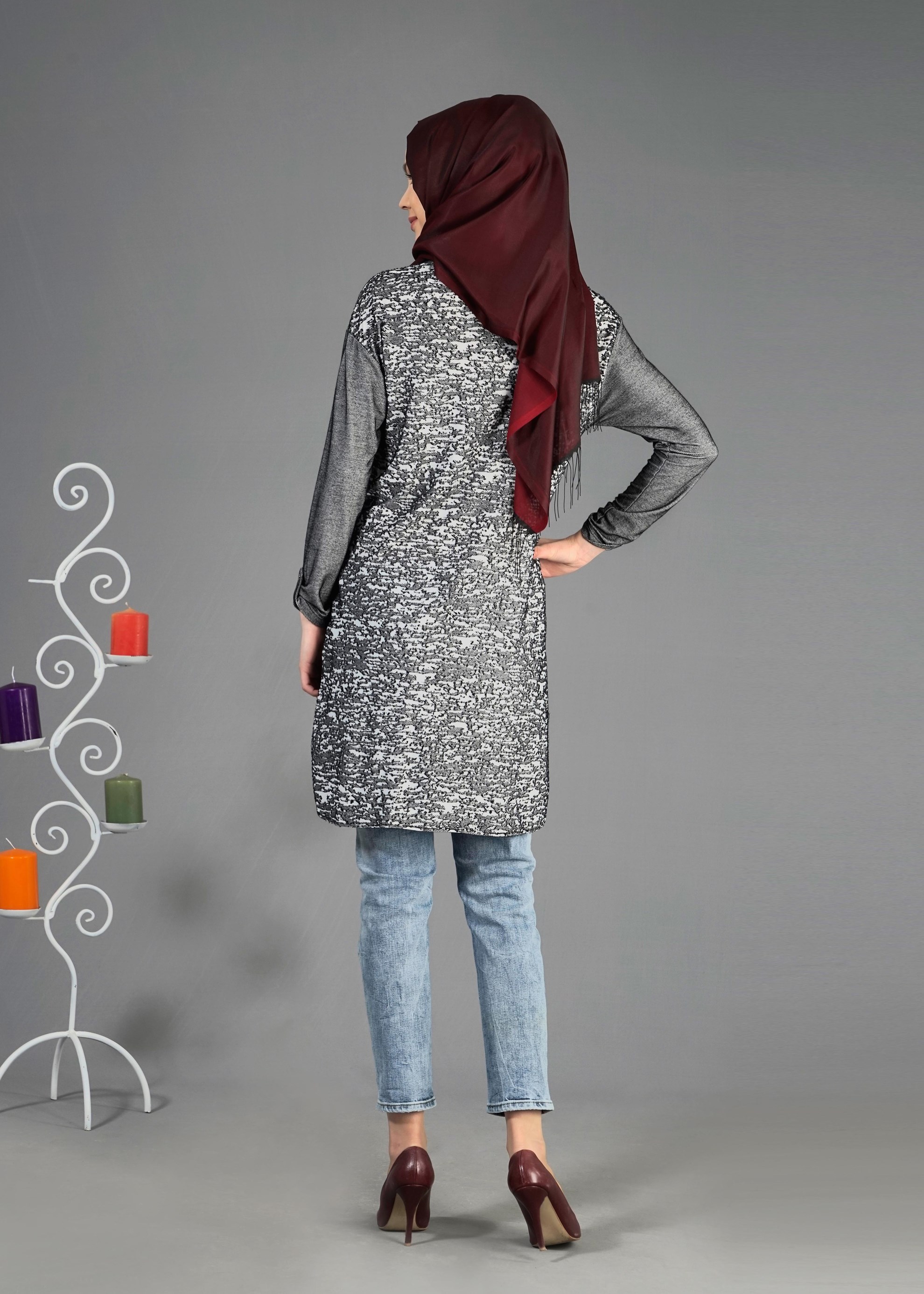 Tesettür giyim SİYAH 4343-1 Devore D.17 Tesettür Tunik 36/44(38-40)