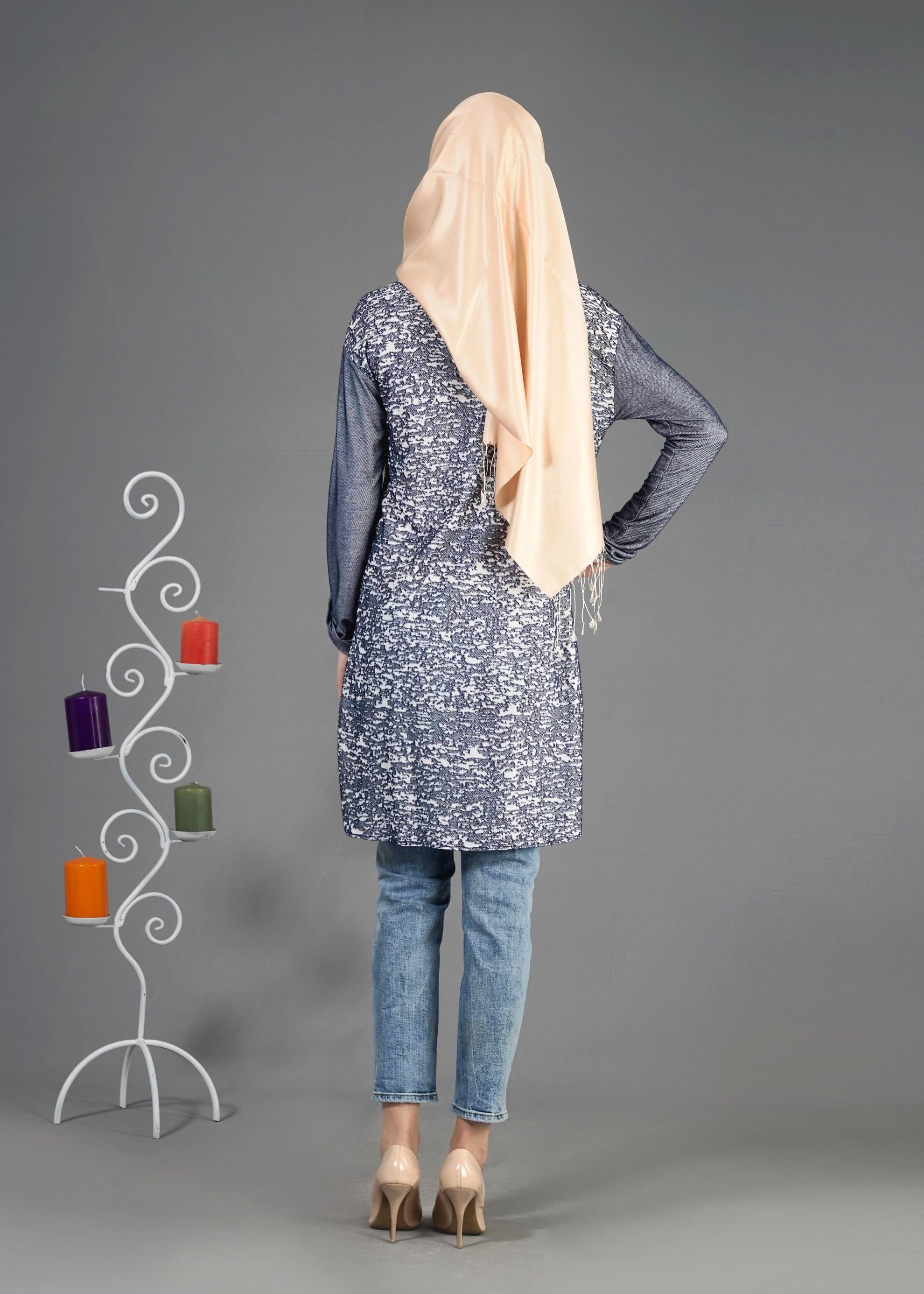 Tesettür giyim LACİVERT 4343-1 Devore D.17 Tesettür Tunik 36/44(38-40)