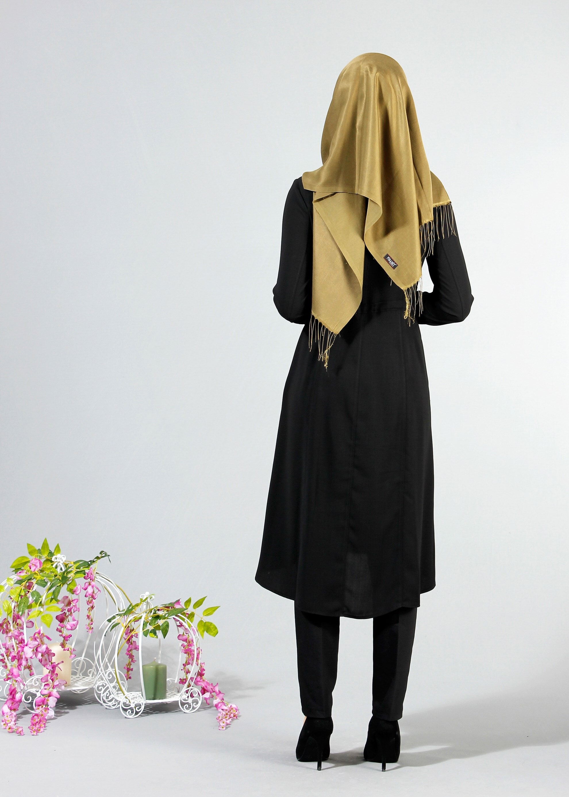 Tesettür giyim SİYAH 1709 Sufle Tesettür Trench 38/46 TEK38