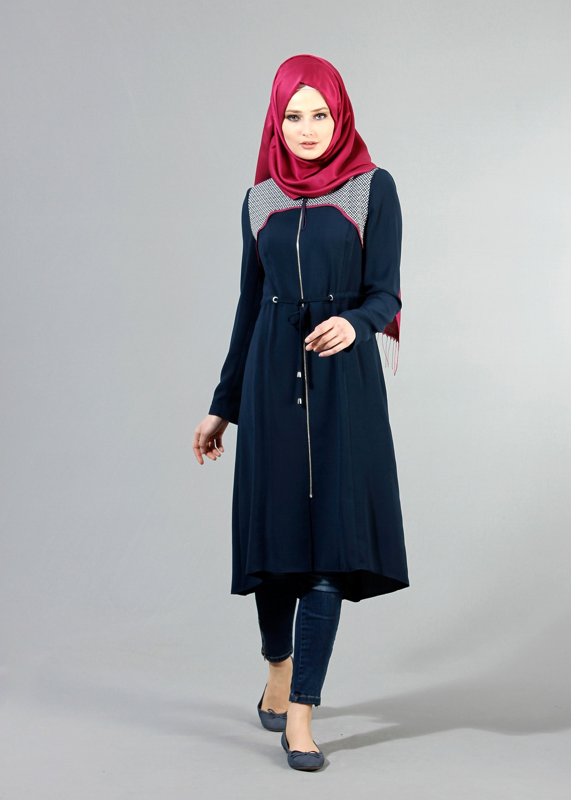 Tesettür giyim LACİVERT 1709 Sufle Tesettür Trench 38/46 TEK38