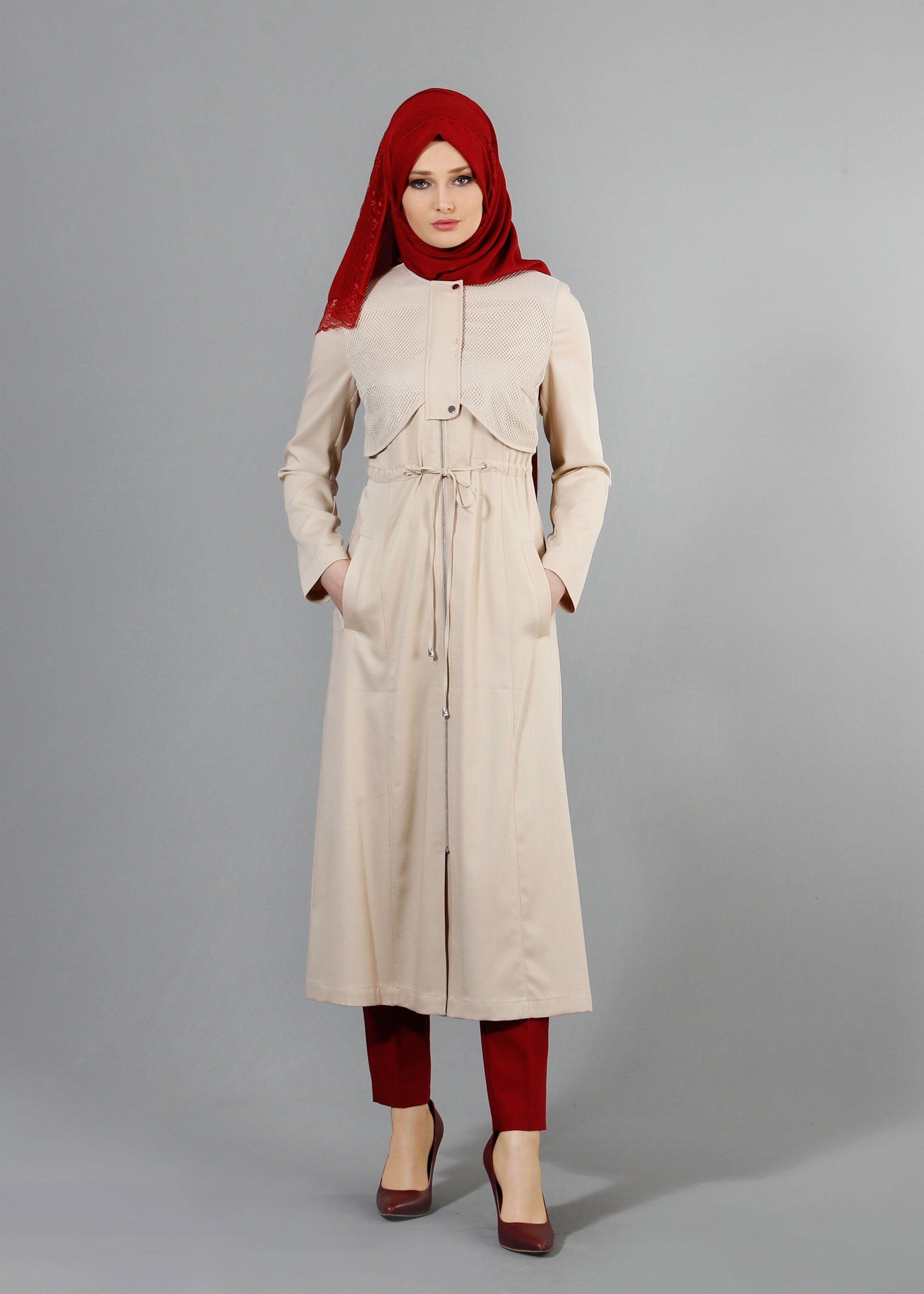 Tesettür giyim BEJ 1712 Derin Tesettür Trench 38/44 TEK38