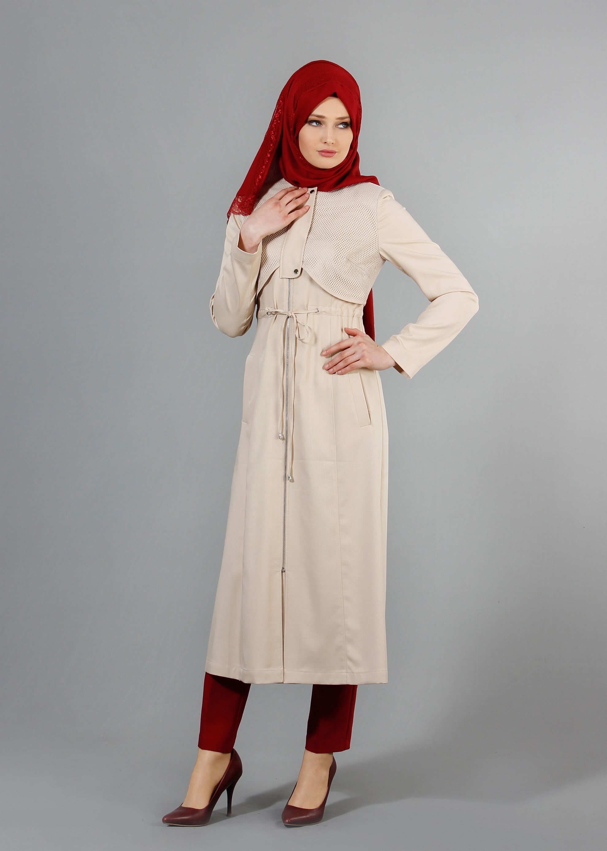 Tesettür giyim BEJ 1712 Derin Tesettür Trench 38/44 TEK38