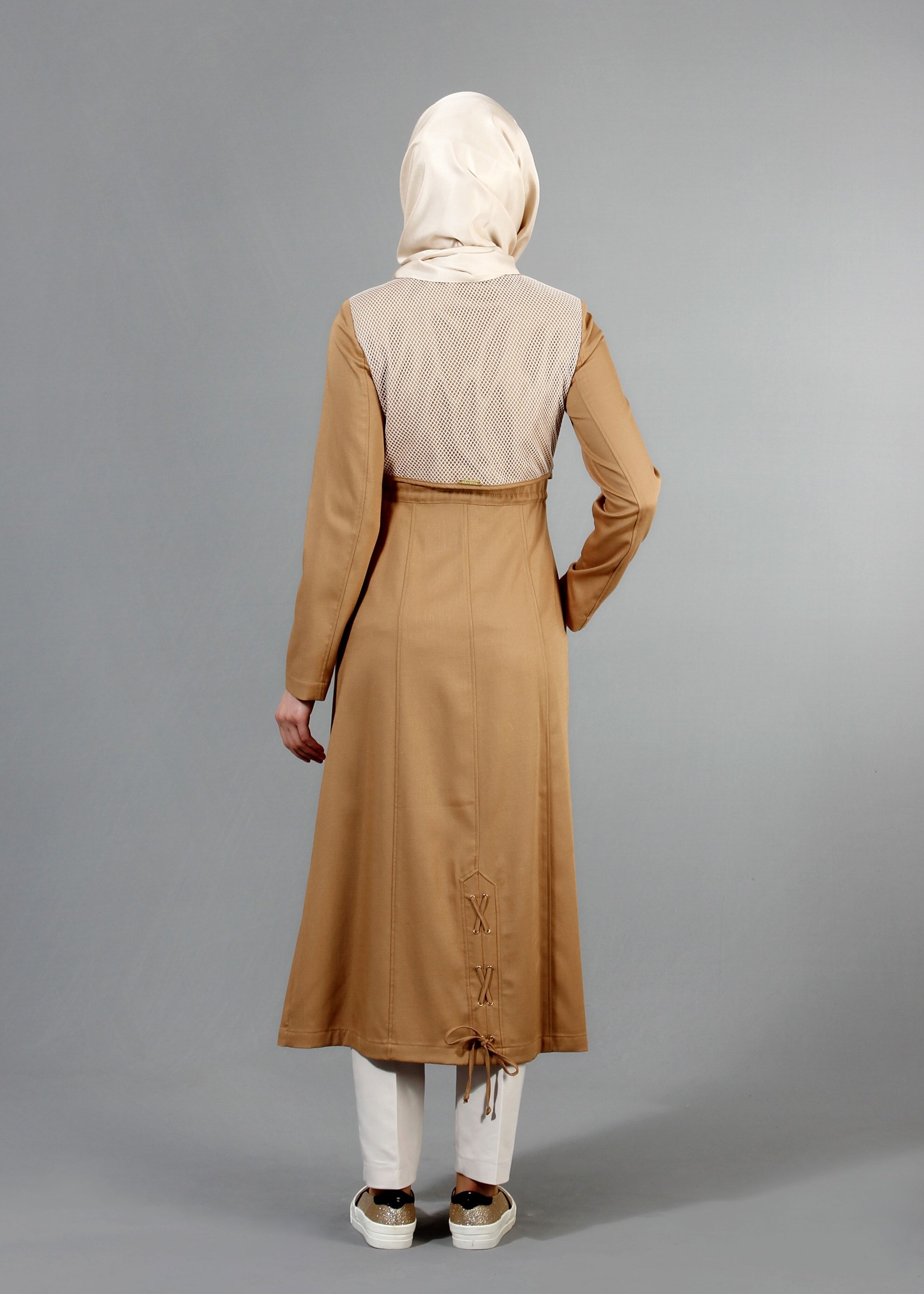 Tesettür giyim KAHVE 1712 Derin Tesettür Trench 38/44 TEK38