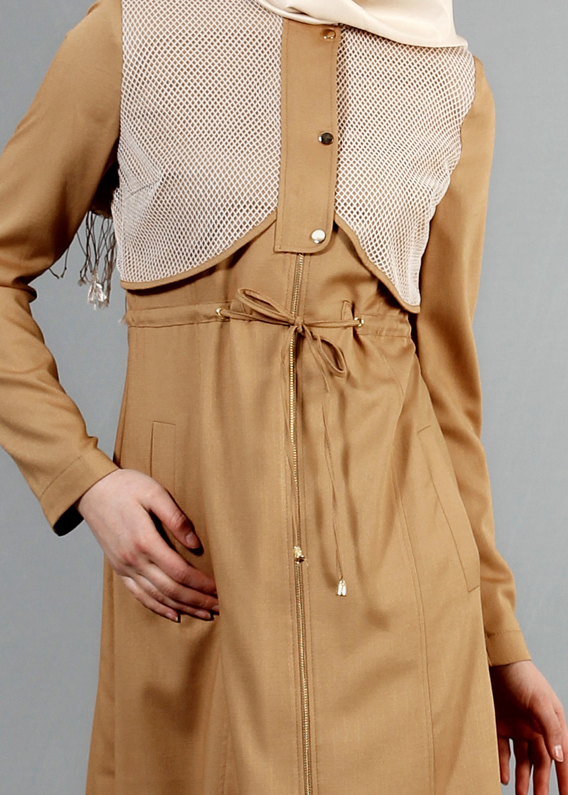 Tesettür giyim KAHVE 1712 Derin Tesettür Trench 38/44 TEK38