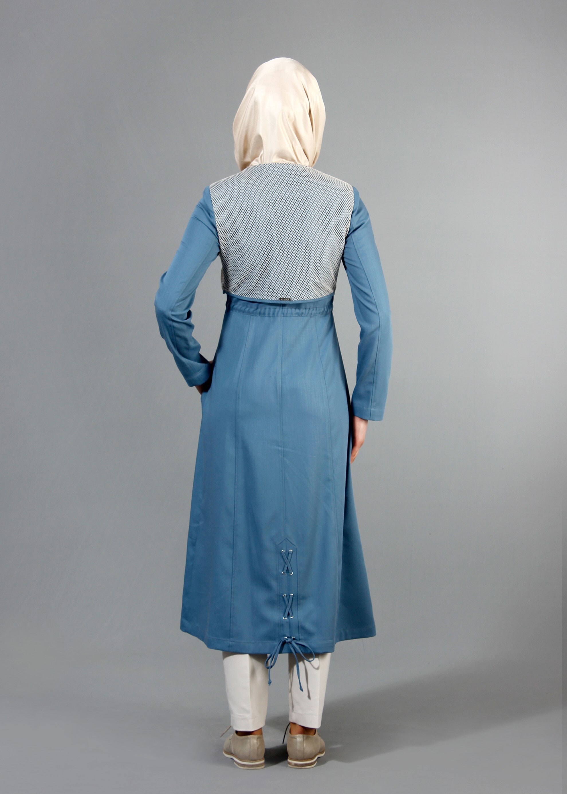 Tesettür giyim MAVİ 1712 Derin Tesettür Trench 38/44 TEK38