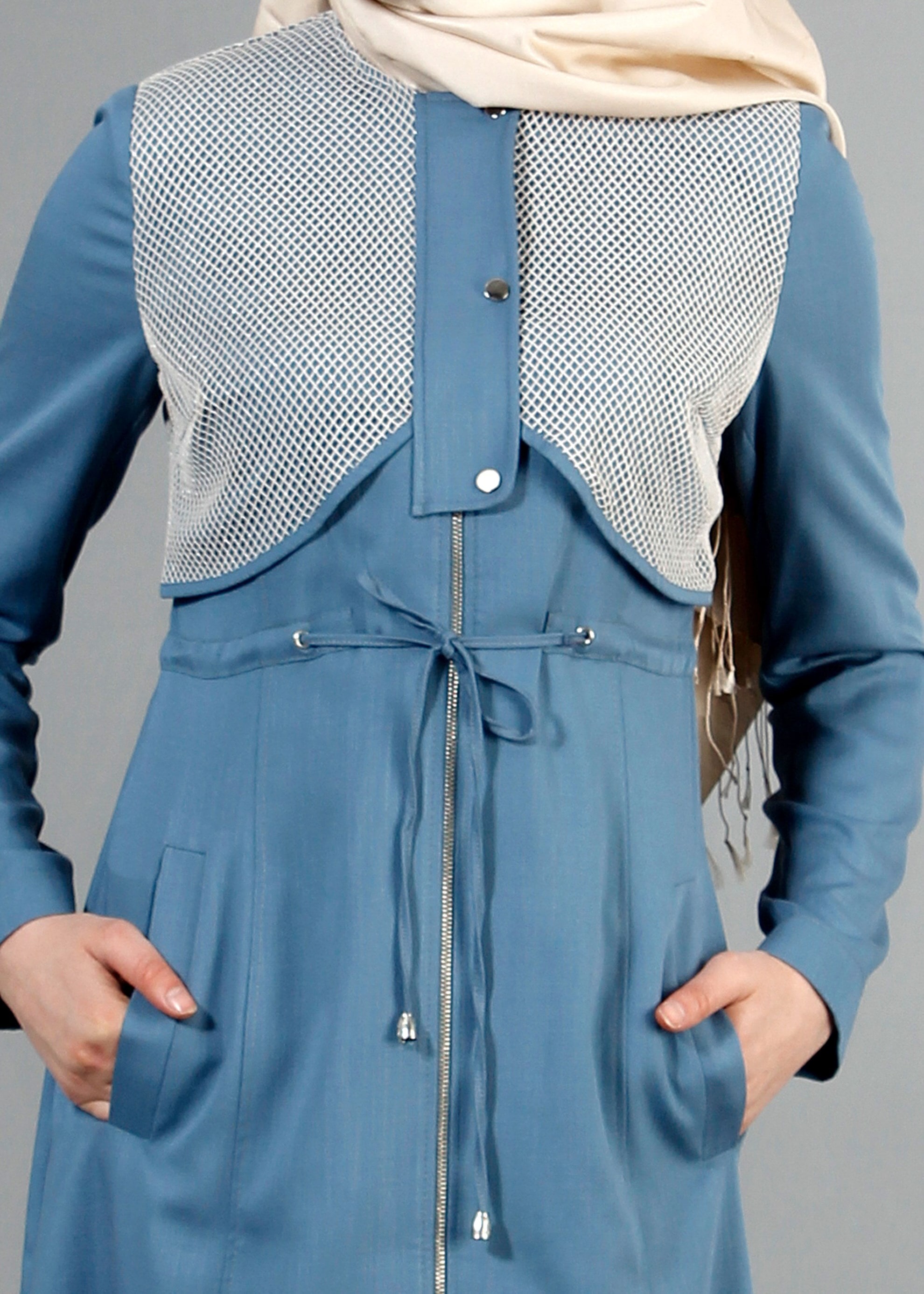 Tesettür giyim MAVİ 1712 Derin Tesettür Trench 38/44 TEK38