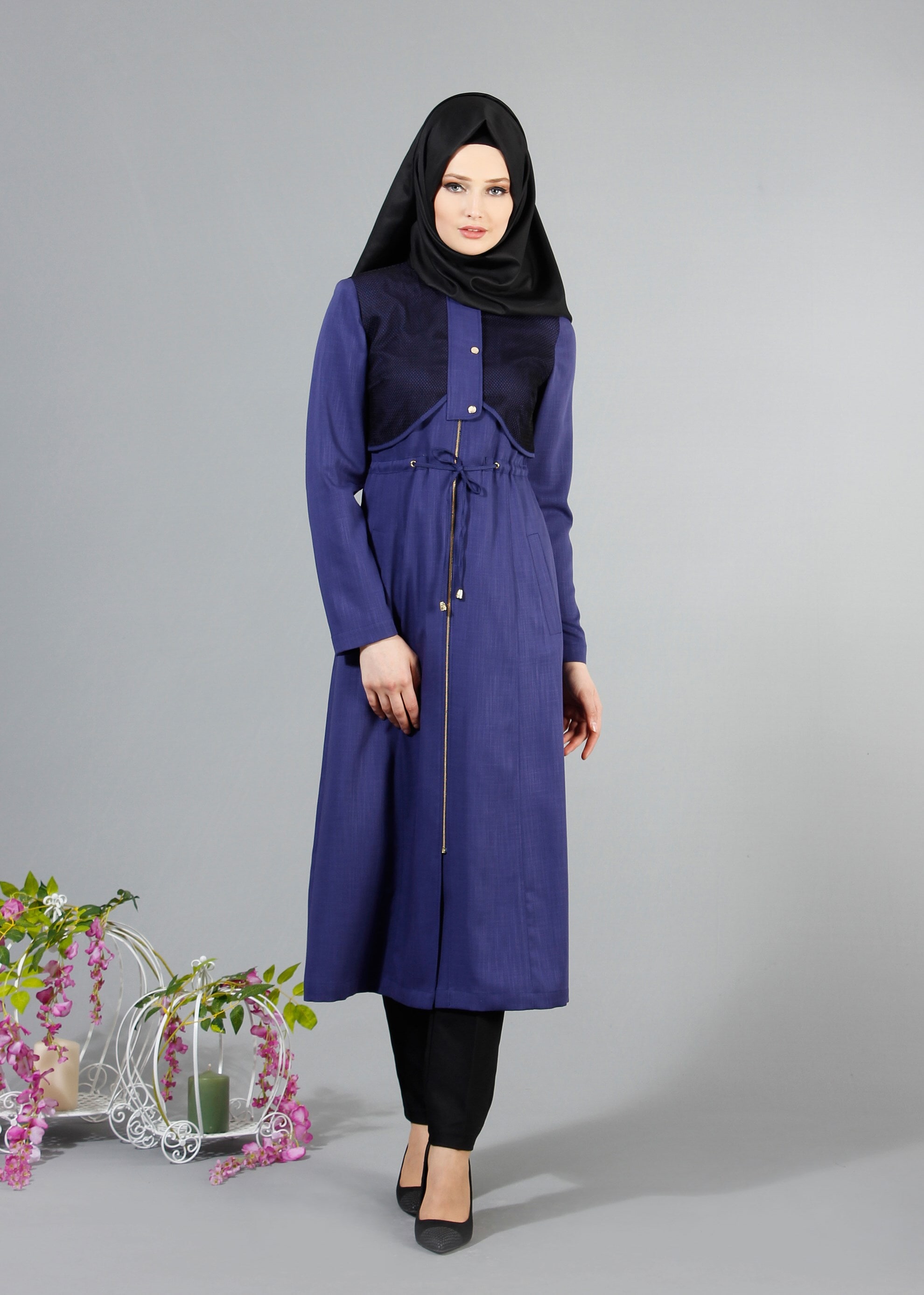Tesettür giyim LACİVERT 1712 Derin Tesettür Trench 38/44 TEK38
