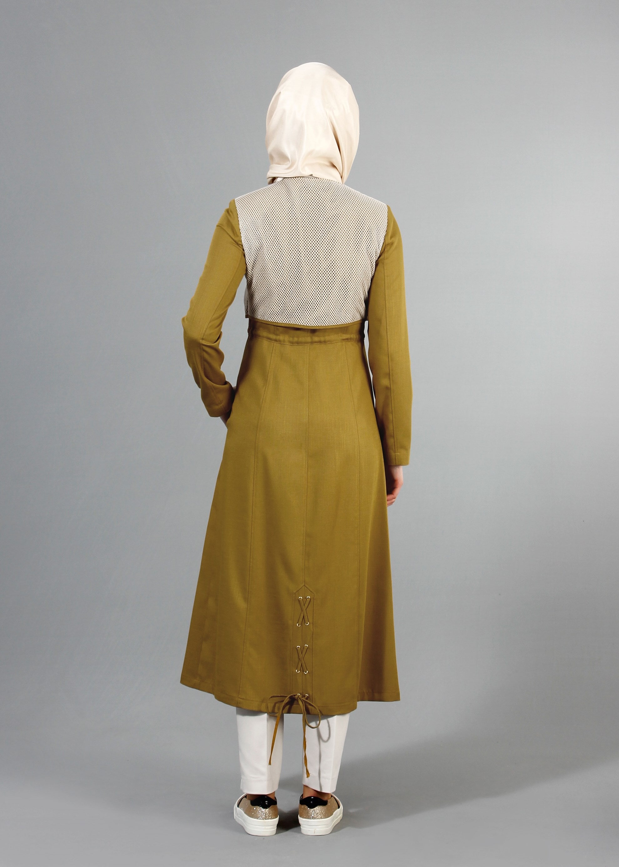 Tesettür giyim YEŞİL 1712 Derin Tesettür Trench 38/44 TEK38