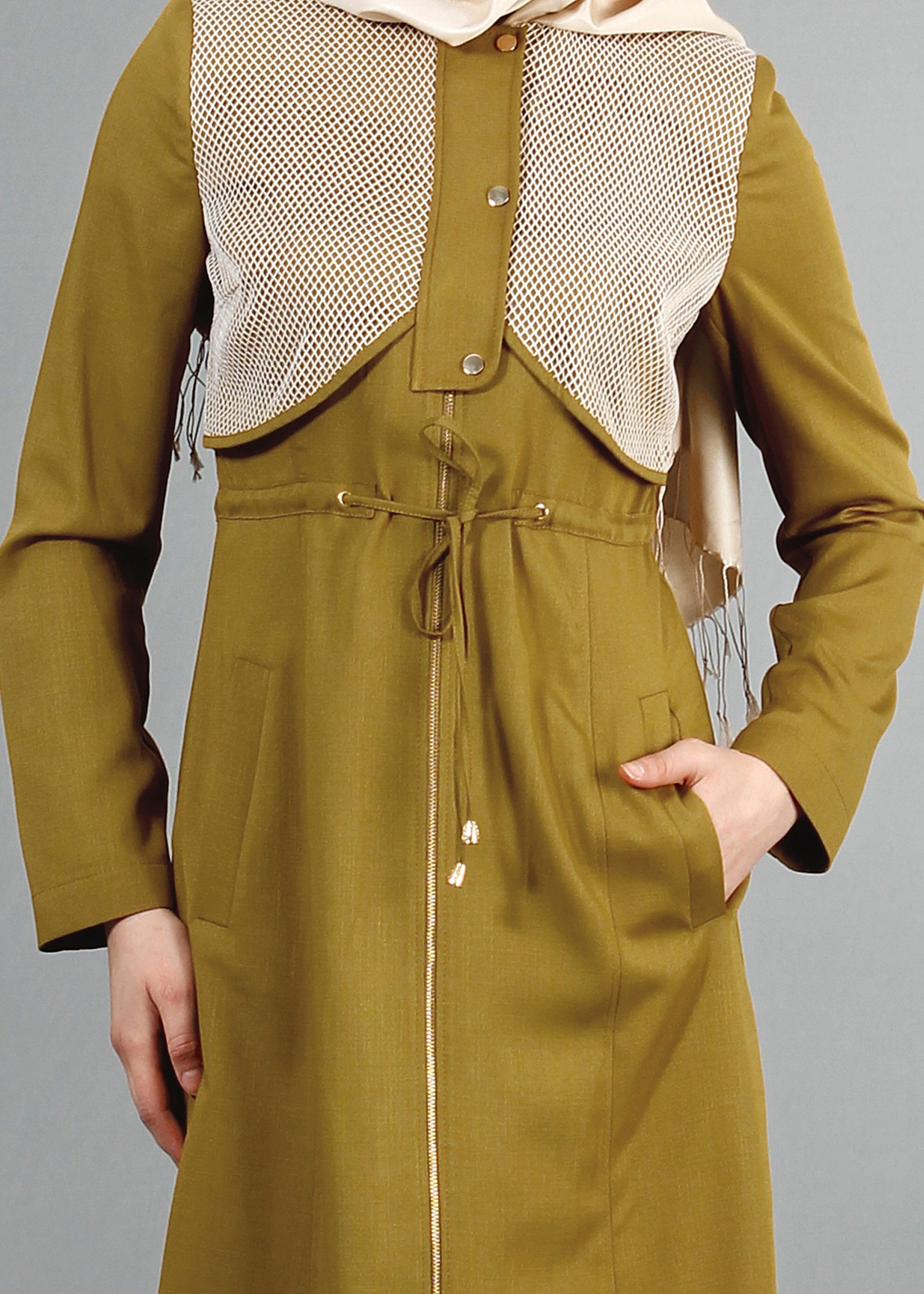 Tesettür giyim YEŞİL 1712 Derin Tesettür Trench 38/44 TEK38