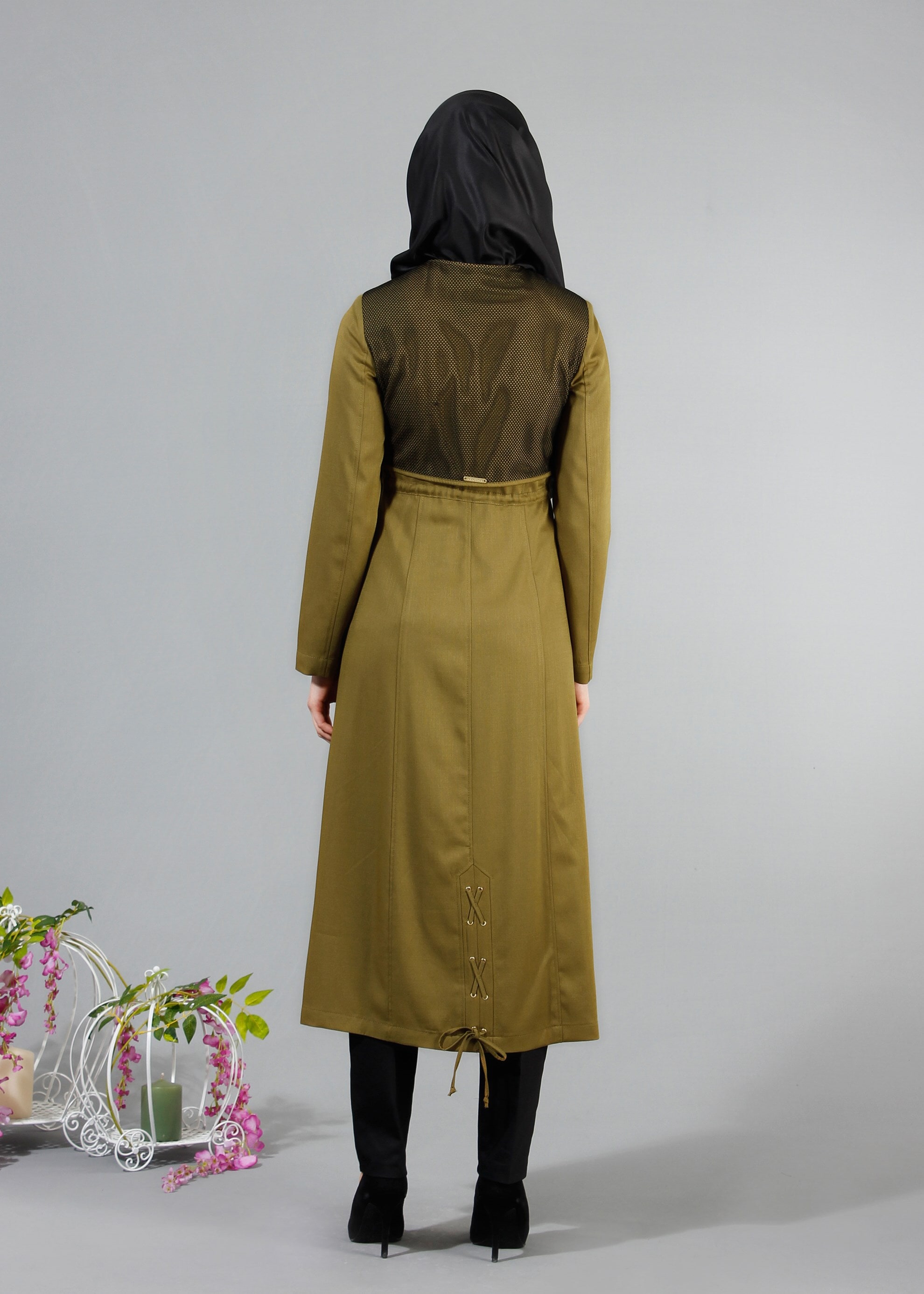 Tesettür giyim YEŞİL 1712 Derin Tesettür Trench 38/44 TEK38