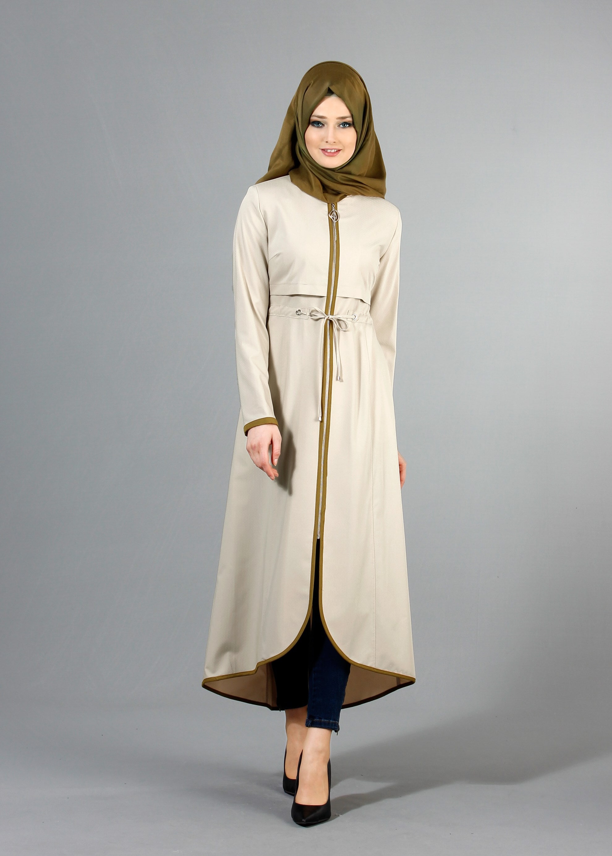 Tesettür giyim BEJ 1713 Ladin Tesettür Trench 38/44 TEK38
