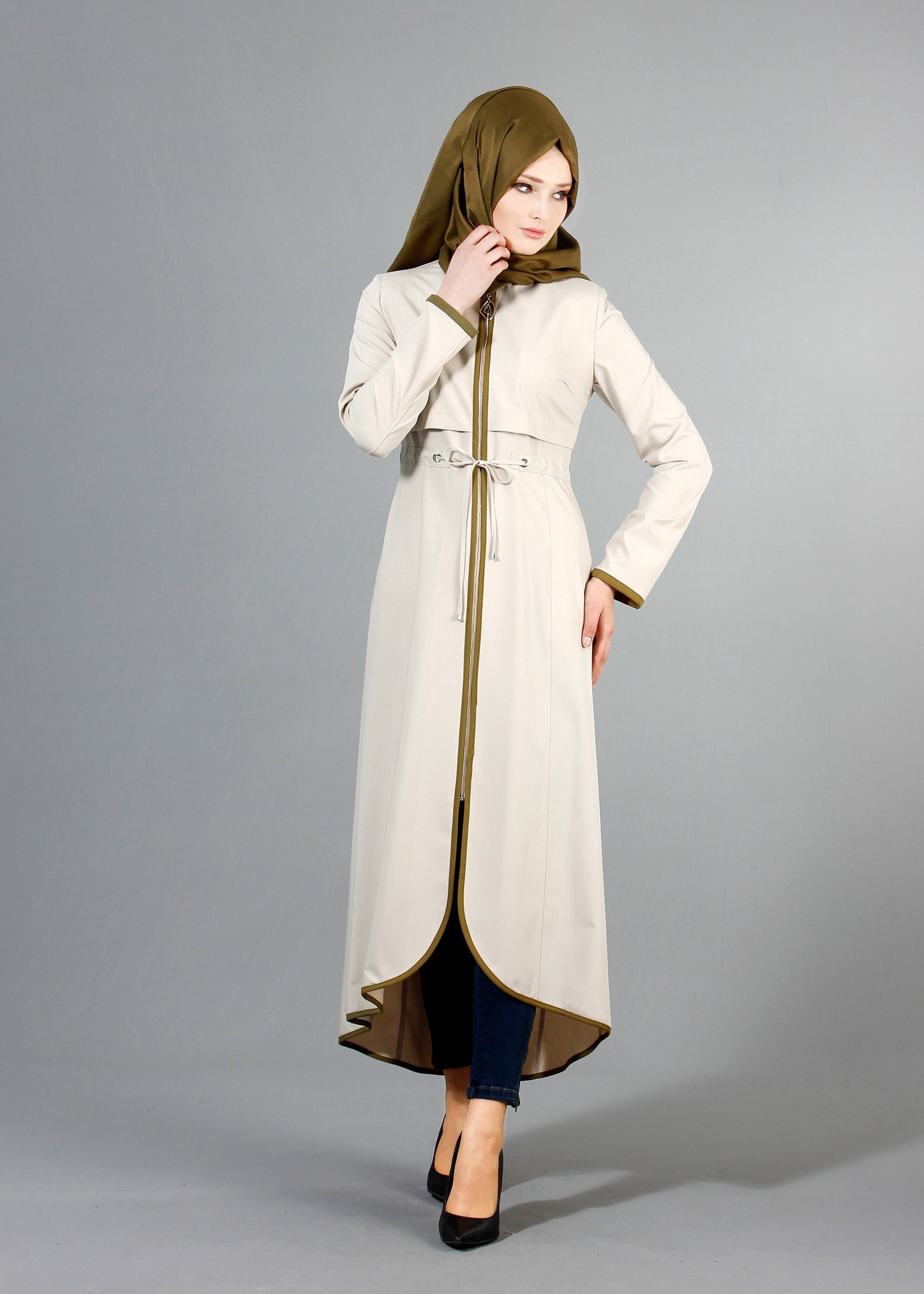 Tesettür giyim BEJ 1713 Ladin Tesettür Trench 38/44 TEK38