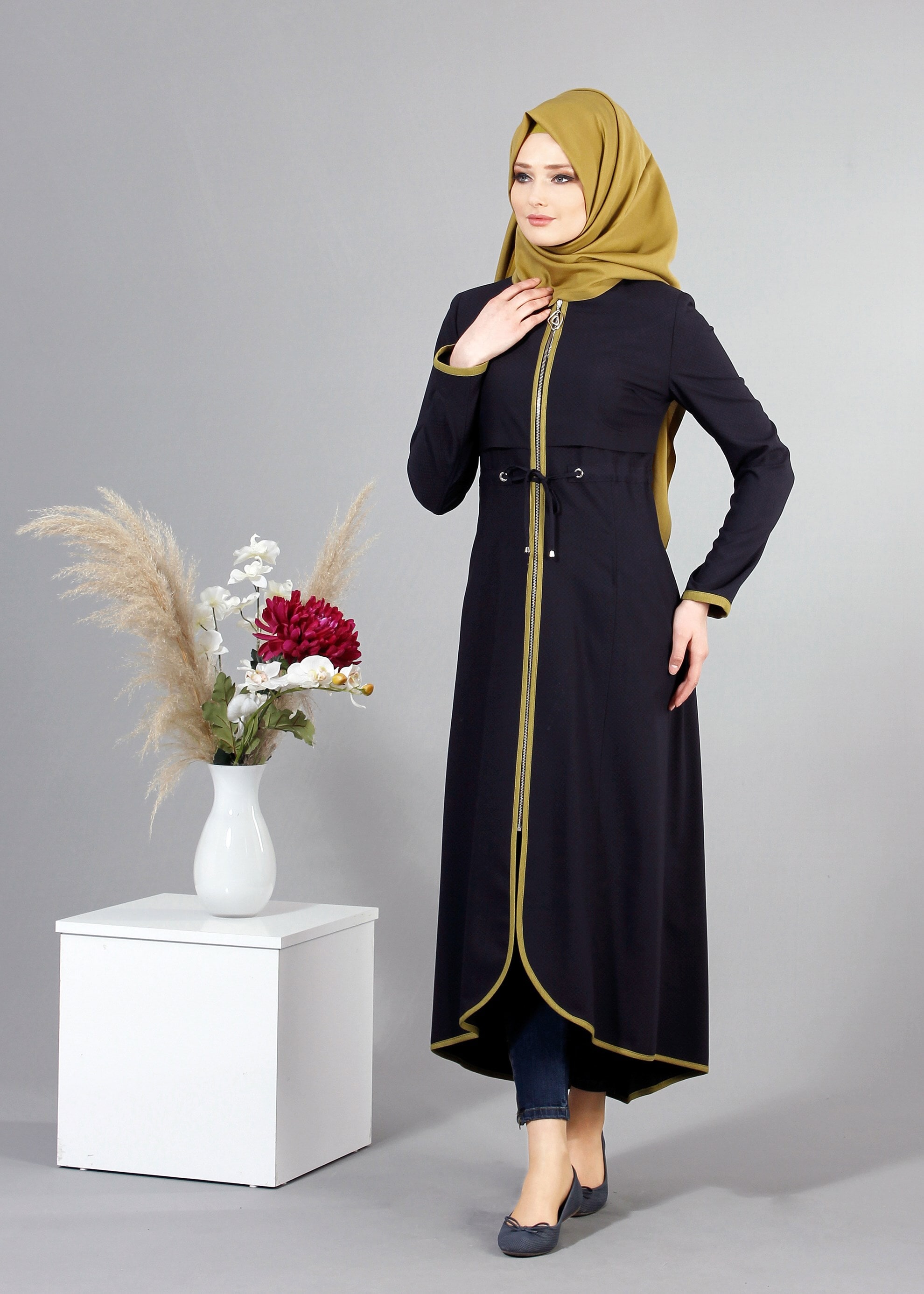 Tesettür giyim LACİVERT 1713 Ladin Tesettür Trench 38/44 TEK38