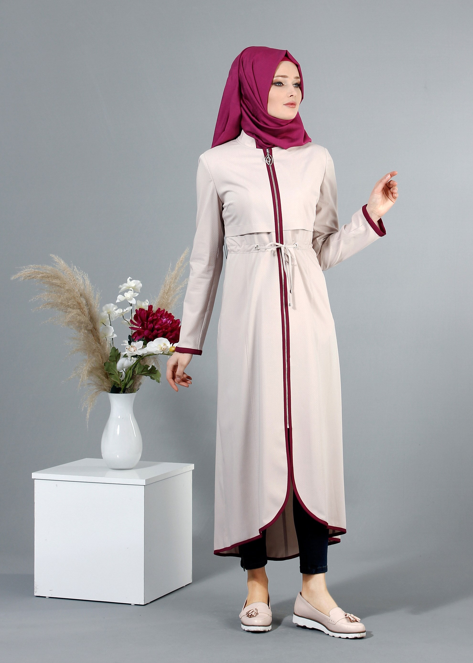 Tesettür giyim PUDRA 1713 Ladin Tesettür Trench 38/44 TEK38