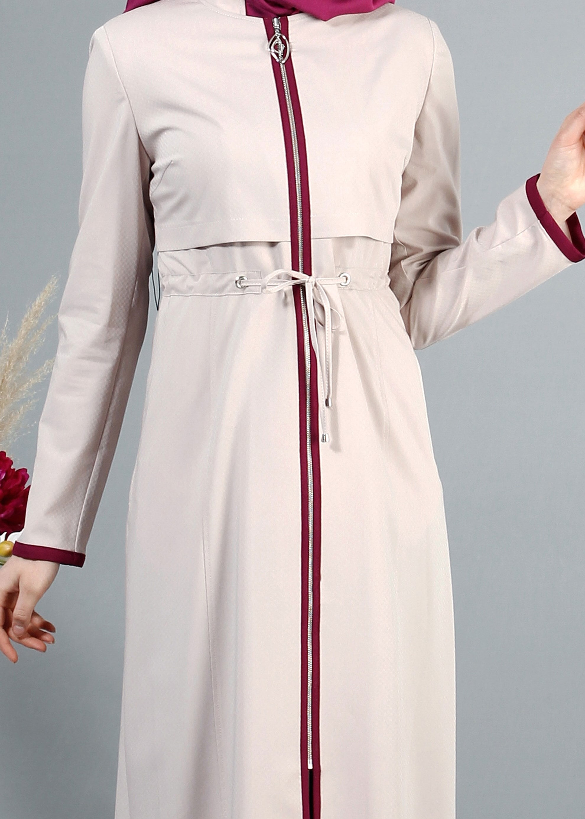 Tesettür giyim PUDRA 1713 Ladin Tesettür Trench 38/44 TEK38