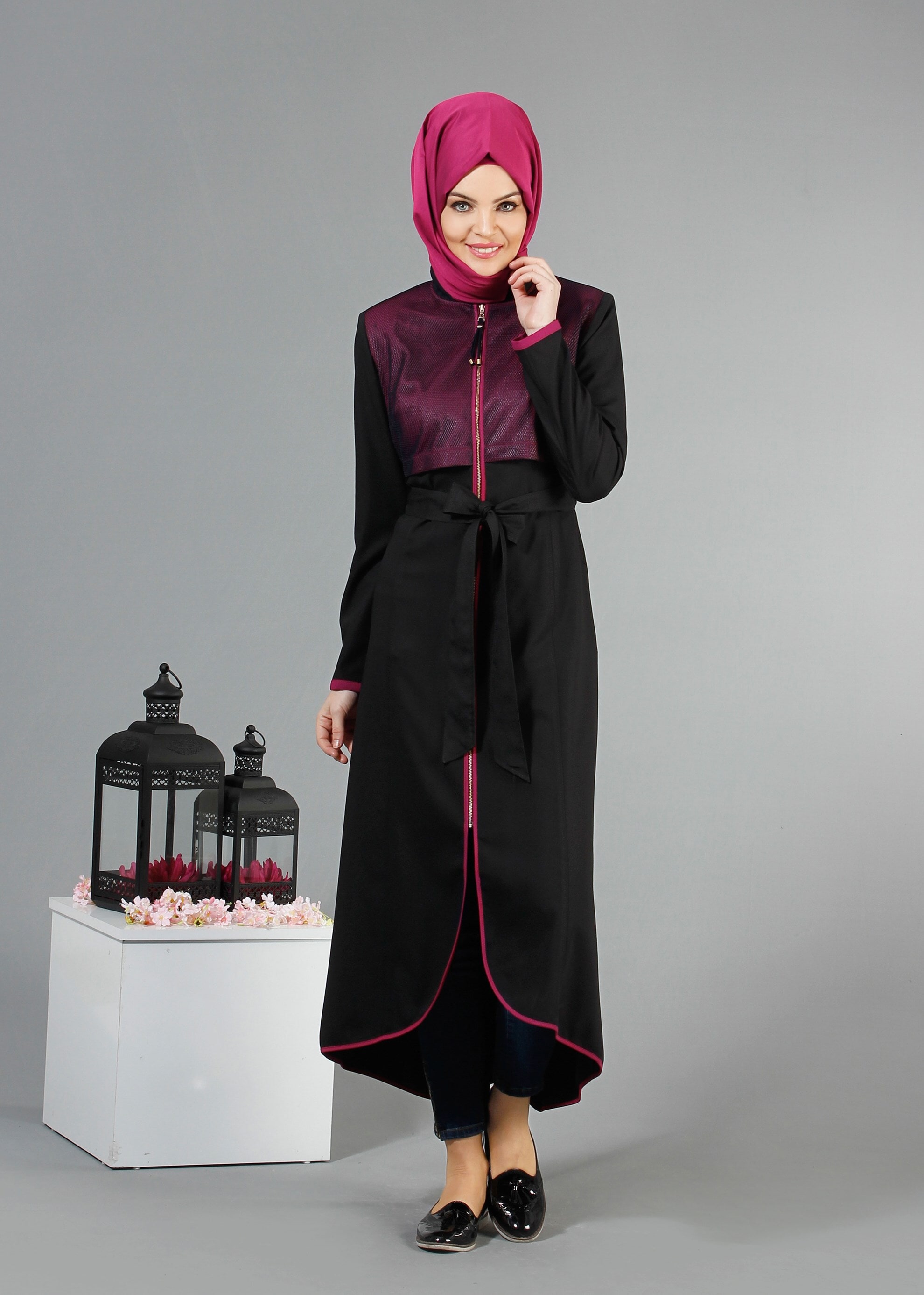 Tesettür giyim SİYAH 1721 Demre Tesettür Trench 38/46 TEK40