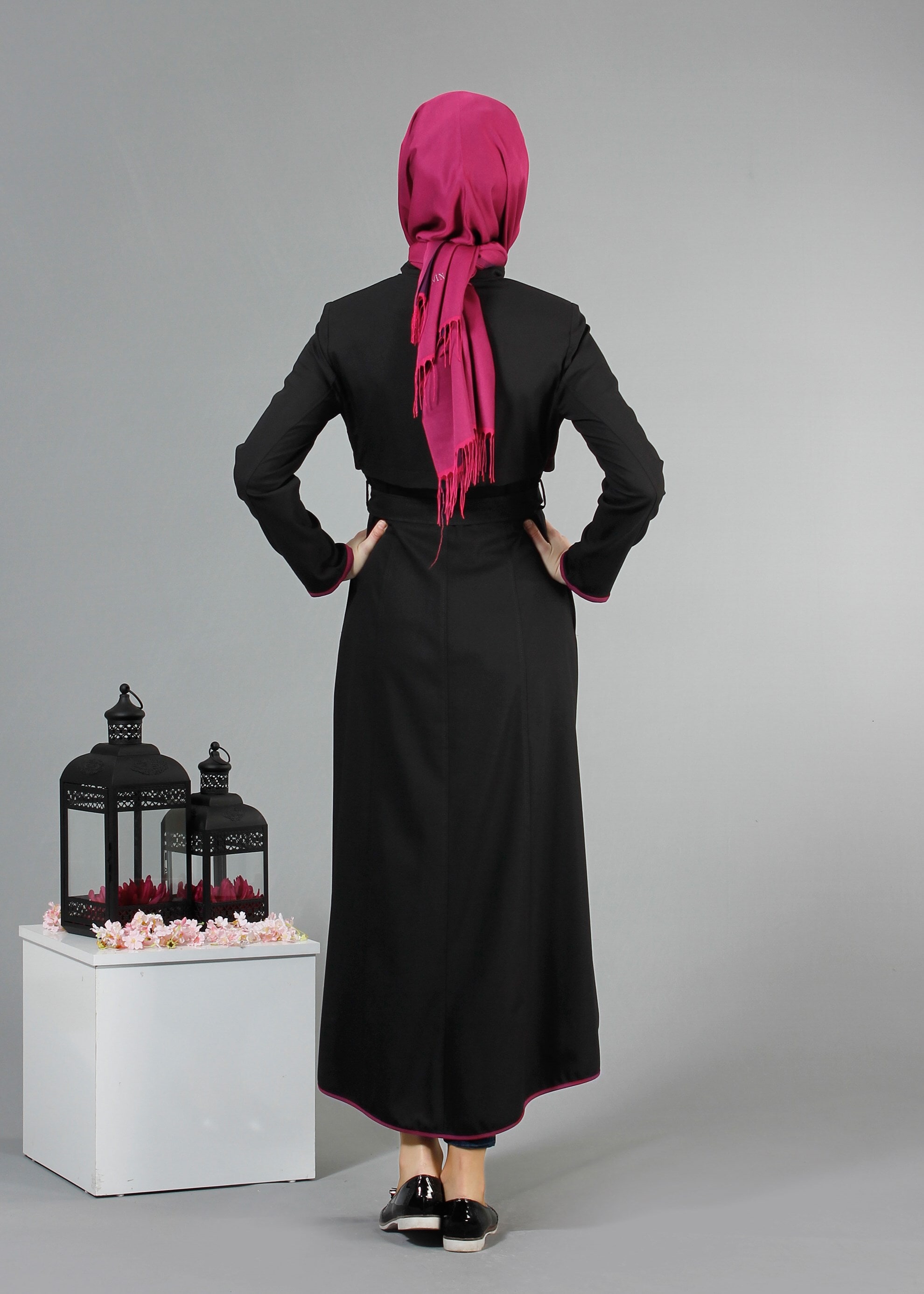 Tesettür giyim SİYAH 1721 Demre Tesettür Trench 38/46 TEK40