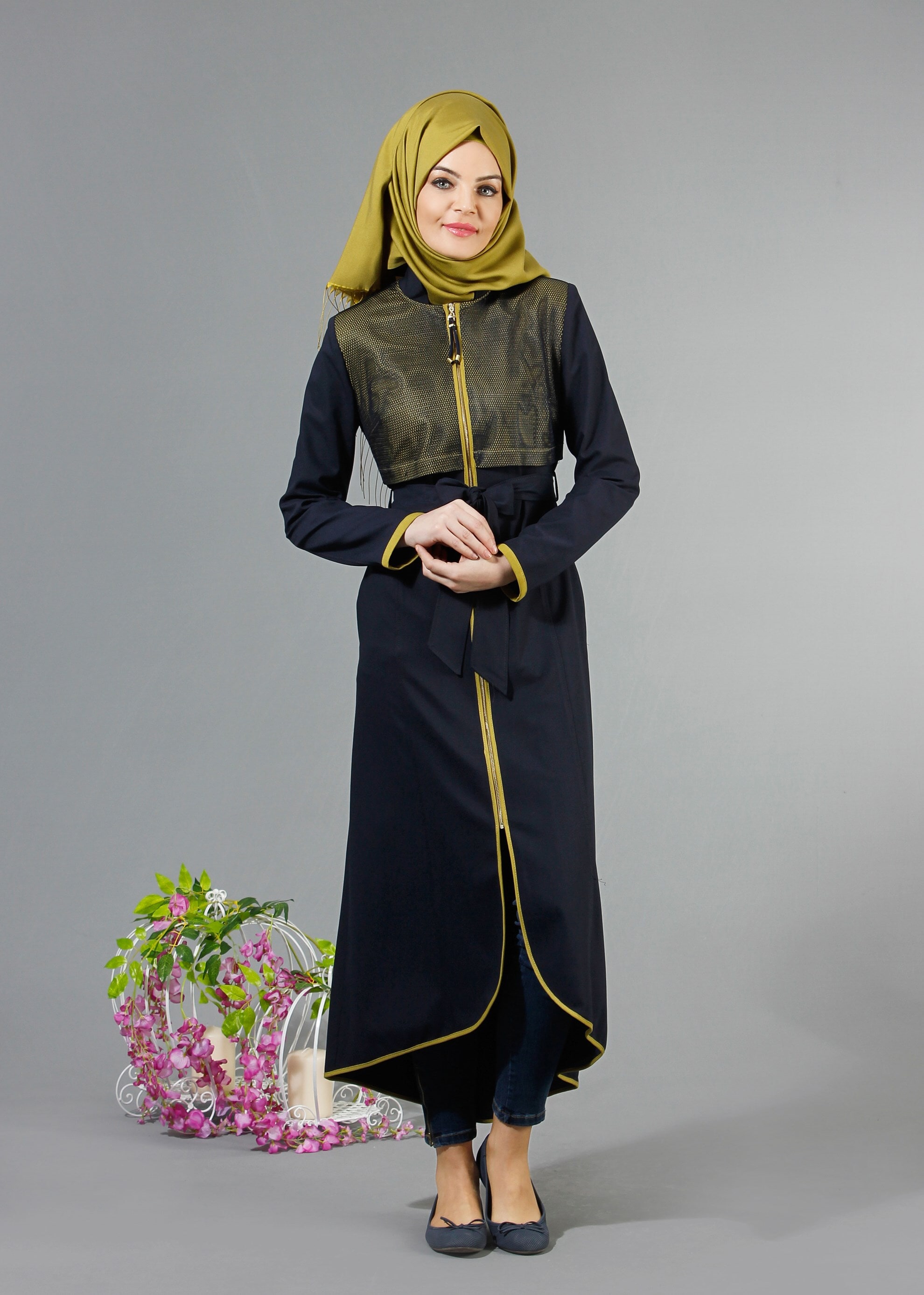 Tesettür giyim LACİVERT 1721 Demre Tesettür Trench 38/46 TEK40