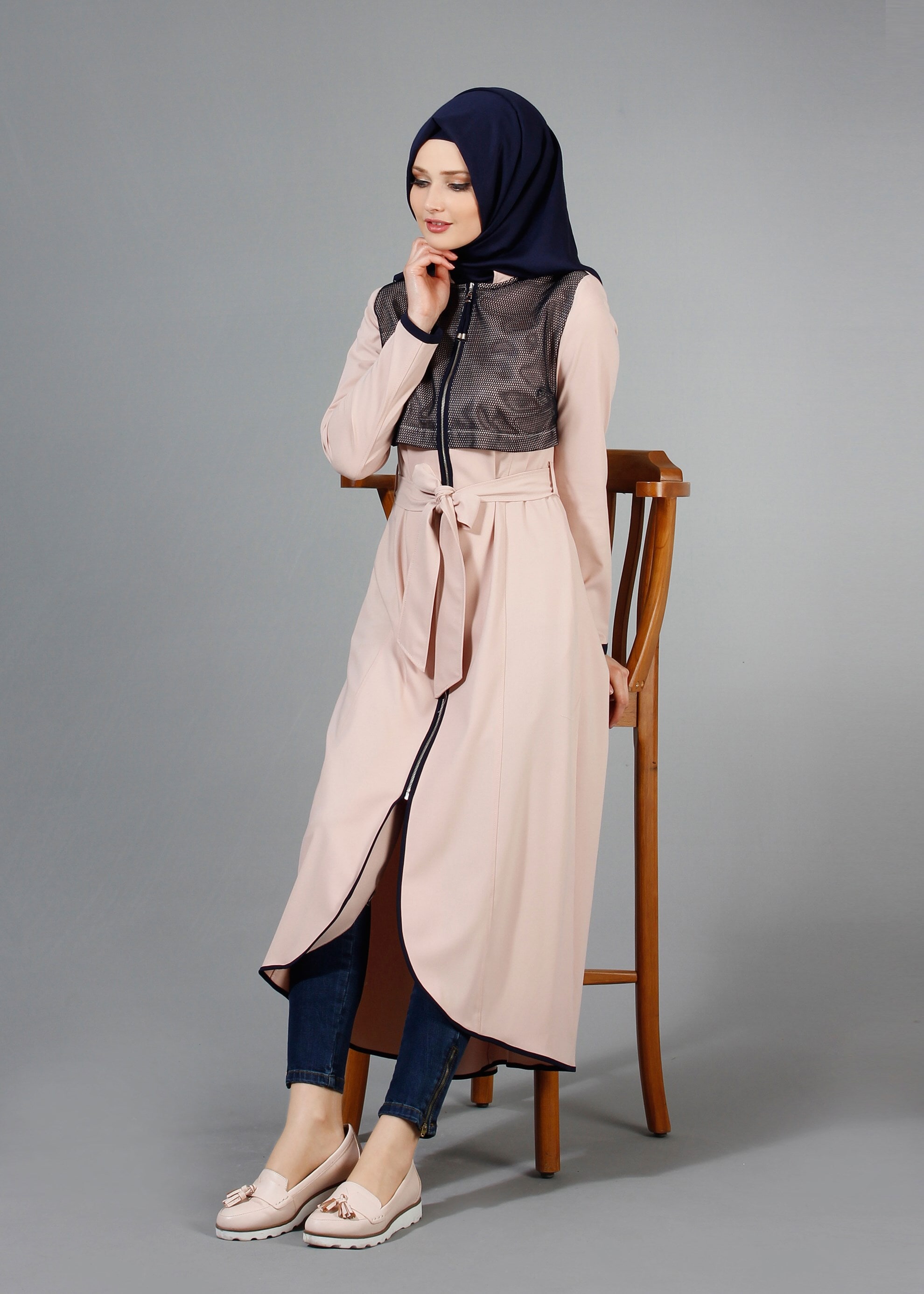 Tesettür giyim PUDRA 1721 Demre Tesettür Trench 38/46 TEK40