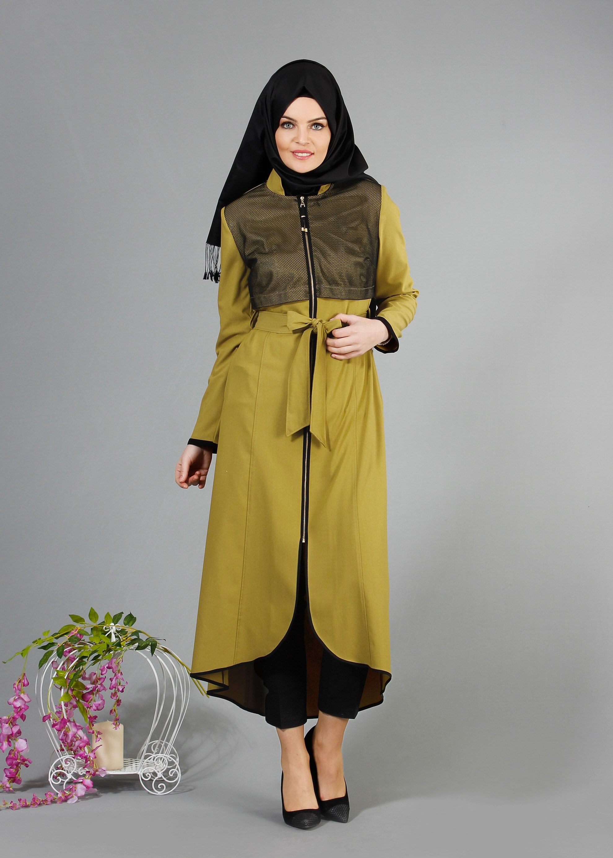 Tesettür giyim YEŞİL 1721 Demre Tesettür Trench 38/46 TEK40