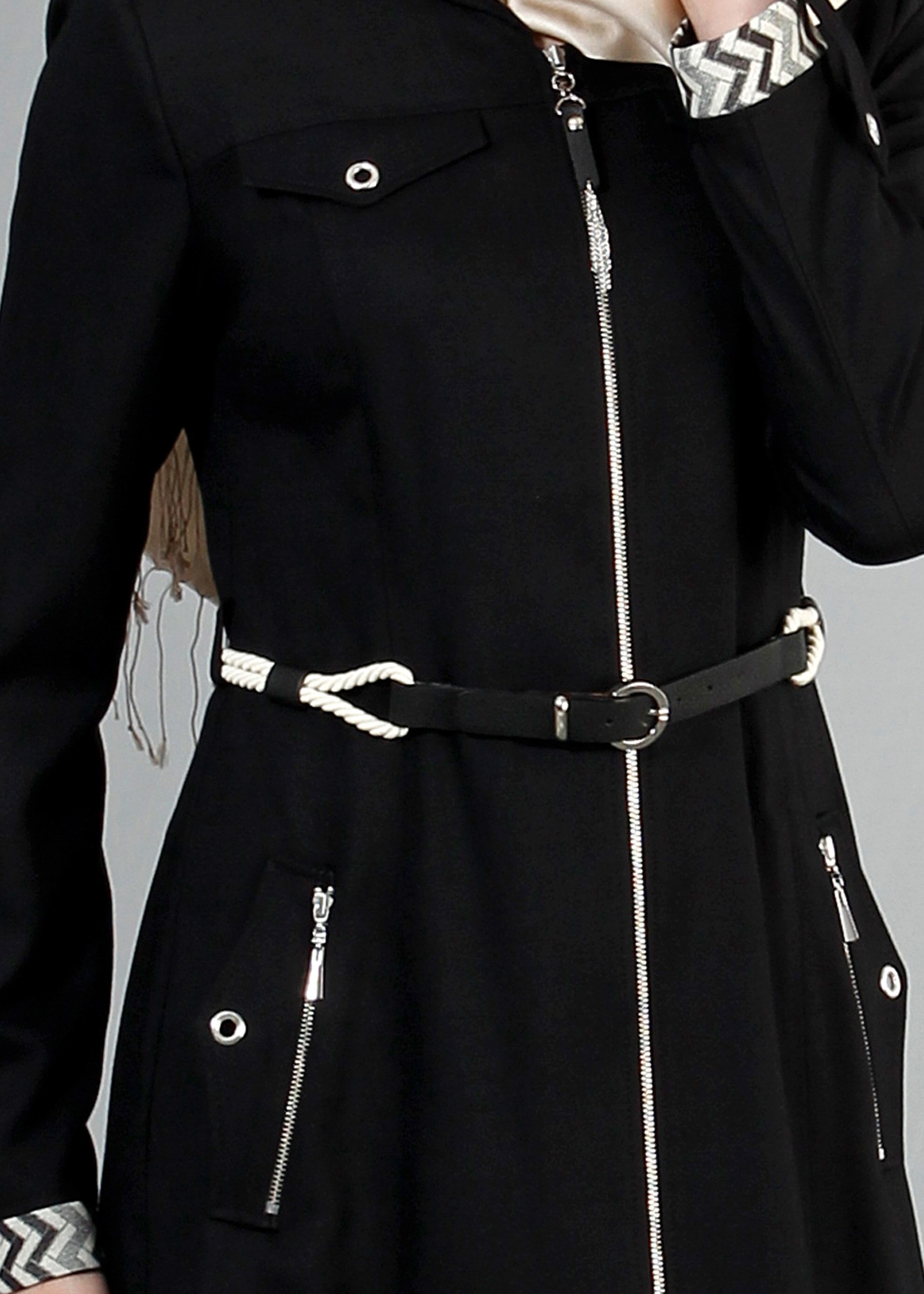 Tesettür giyim SİYAH 1726 New Shine Tesettür Trench 38/46 TEK40