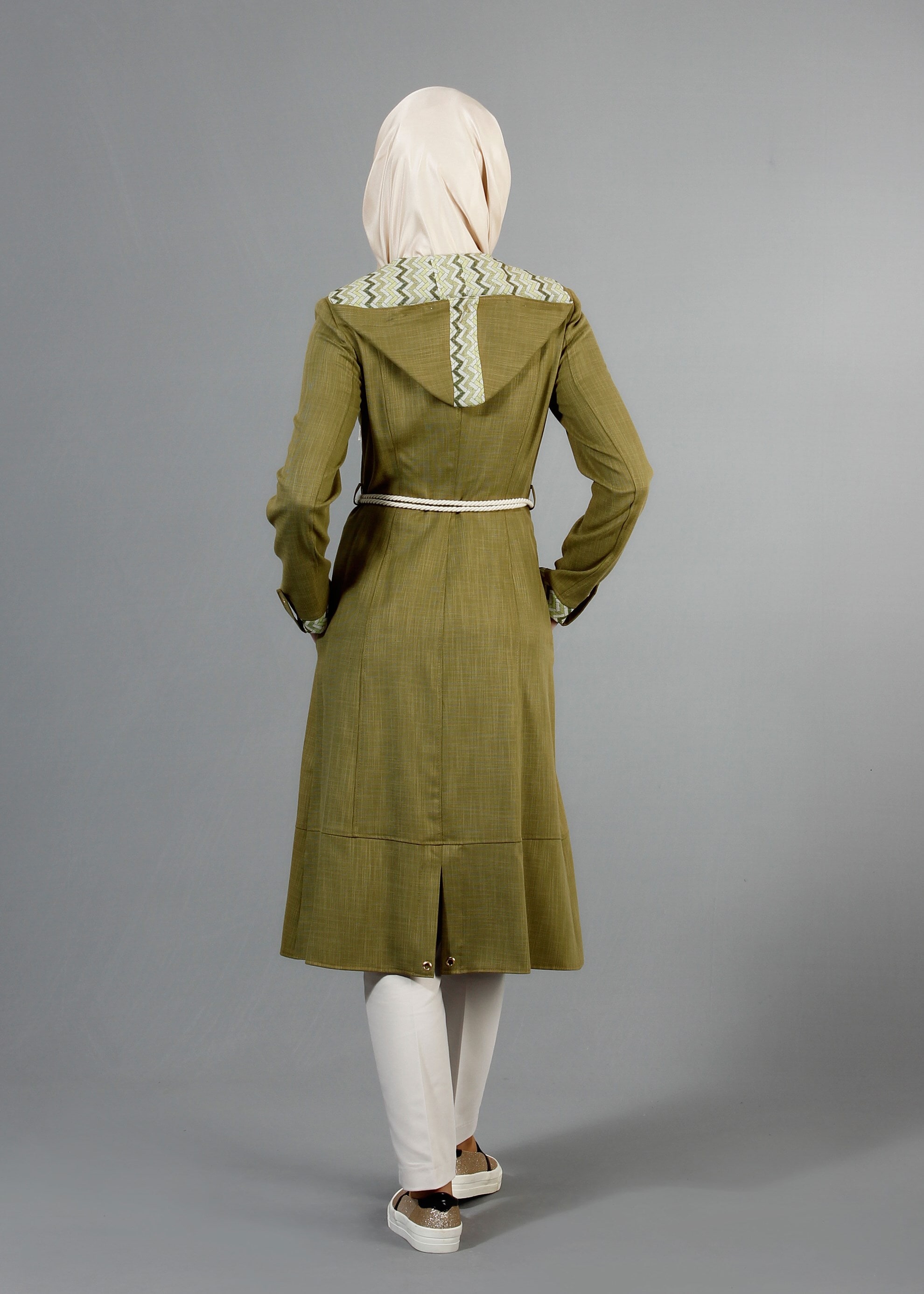 Tesettür giyim YEŞİL 1726 New Shine Tesettür Trench 38/46 TEK40