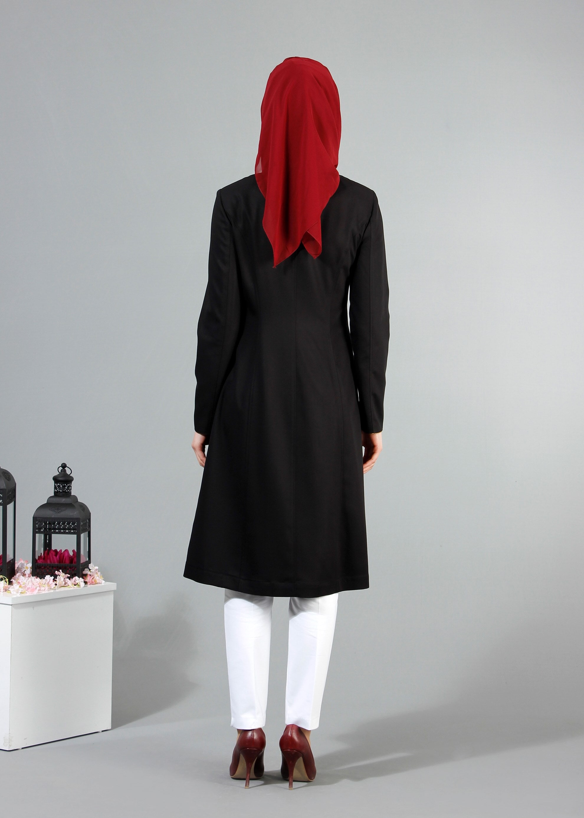 Tesettür giyim SİYAH 1730 Winter Berra Tesettür Trench  38/46