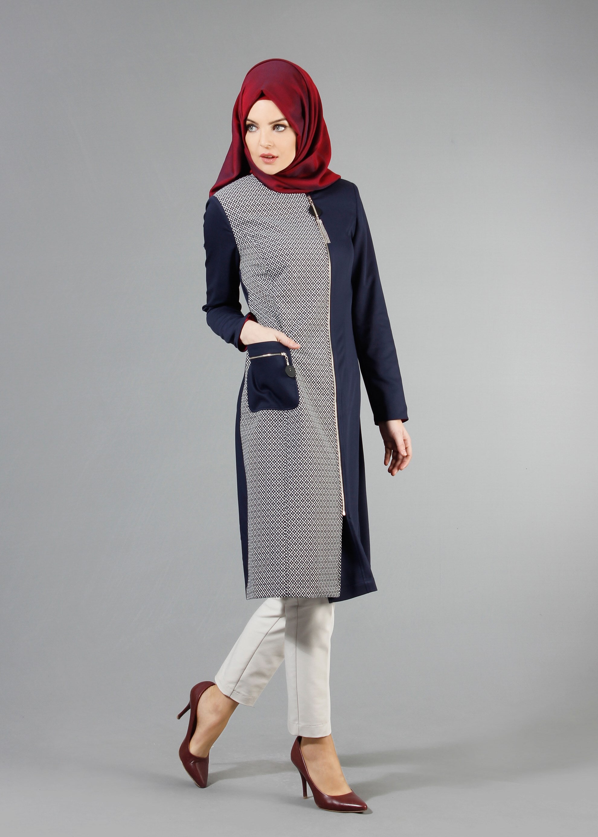 Tesettür giyim LACİVERT 1730 Winter Berra Tesettür Trench  38/46