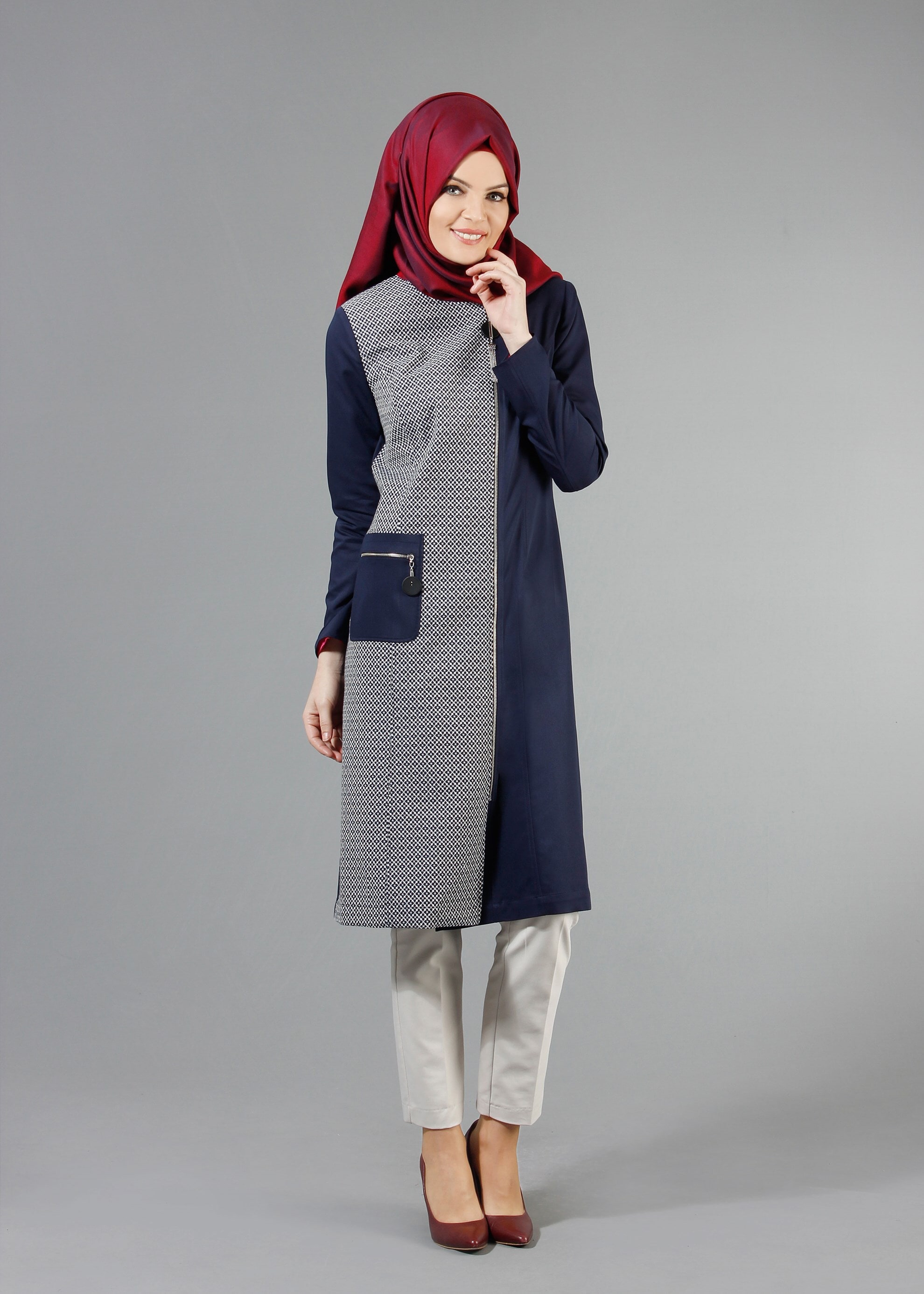 Tesettür giyim LACİVERT 1730 Winter Berra Tesettür Trench  38/46