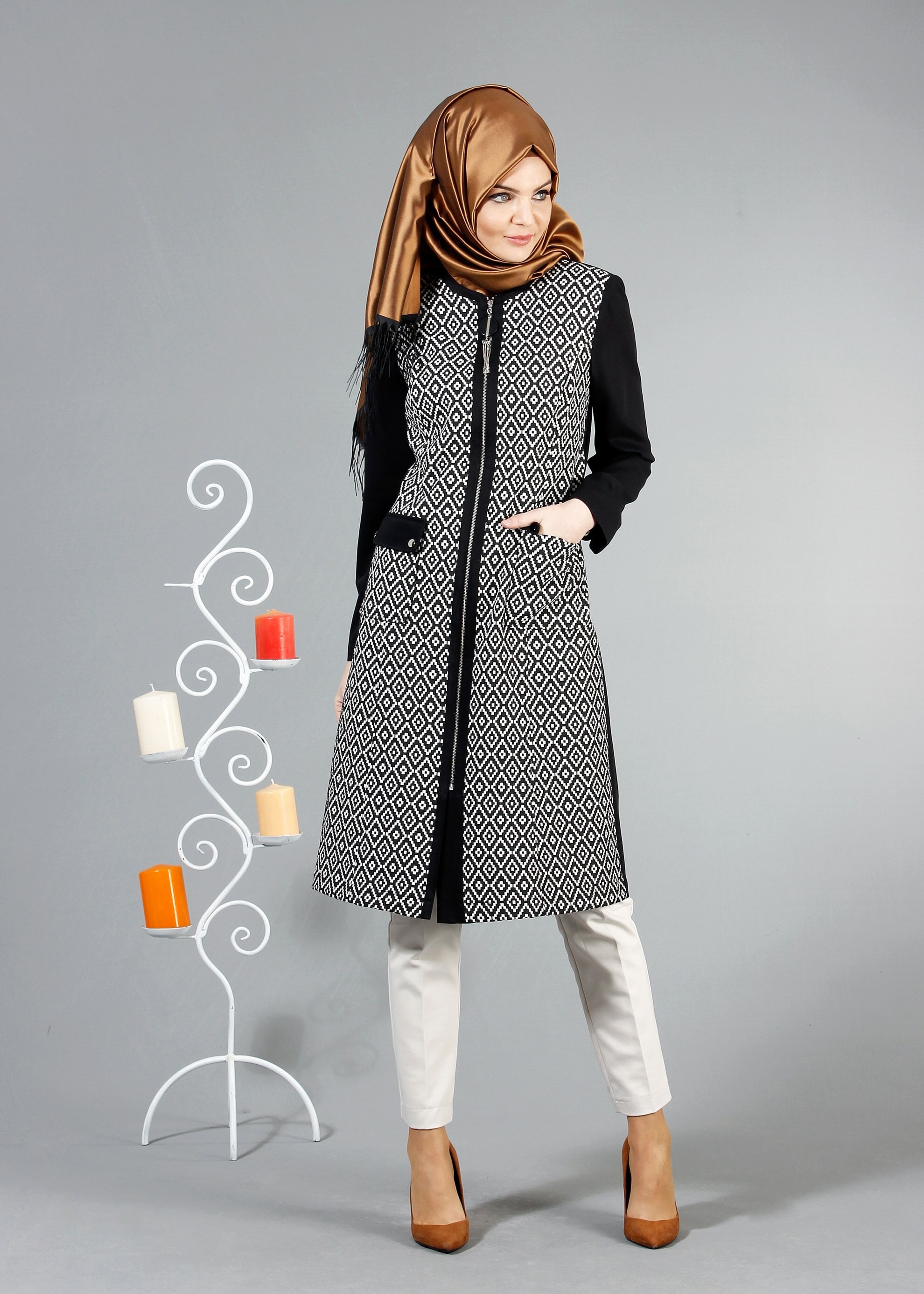 Tesettür giyim SİYAH 1731 WİNTER BERRA TRENCH 38/46