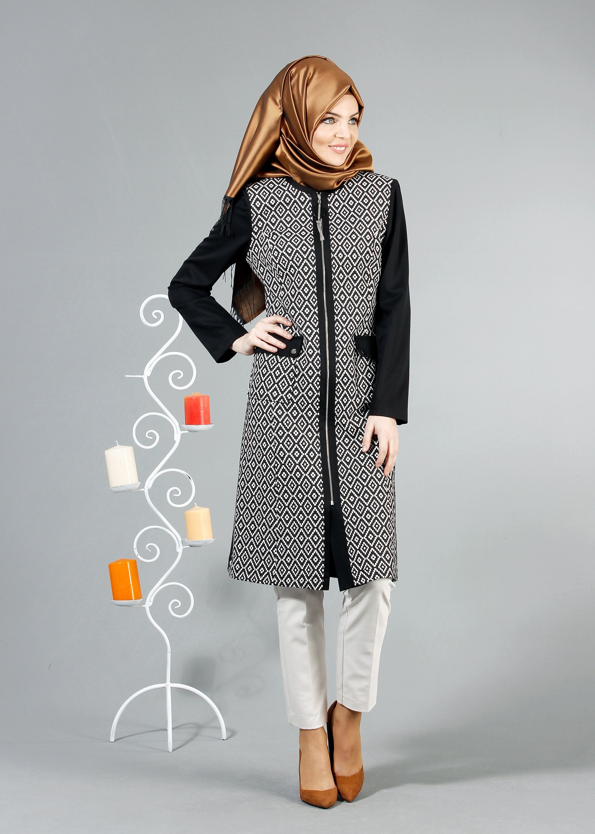 Tesettür giyim SİYAH 1731 WİNTER BERRA TRENCH 38/46