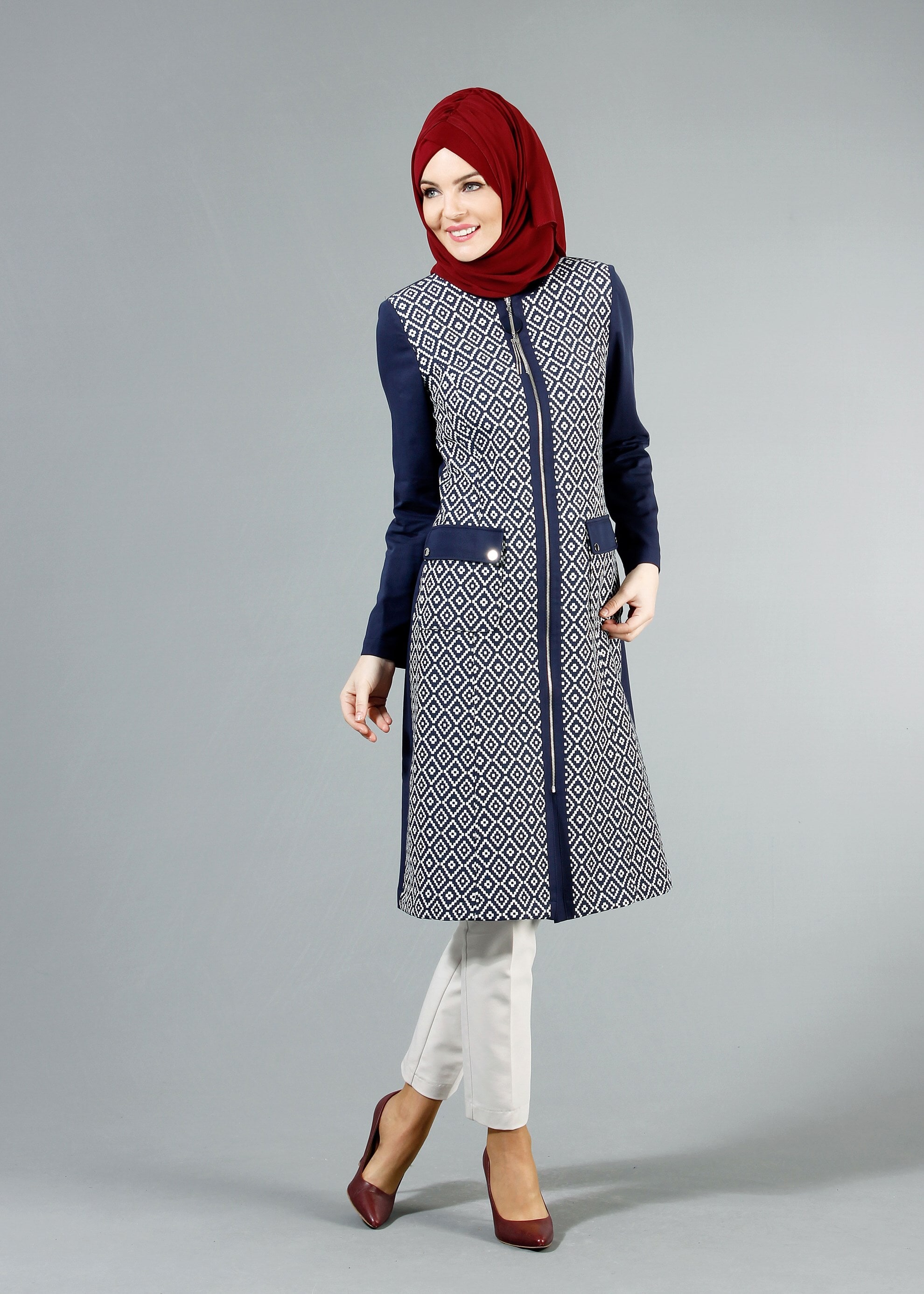 Tesettür giyim LACİVERT 1731 WİNTER BERRA TRENCH 38/46