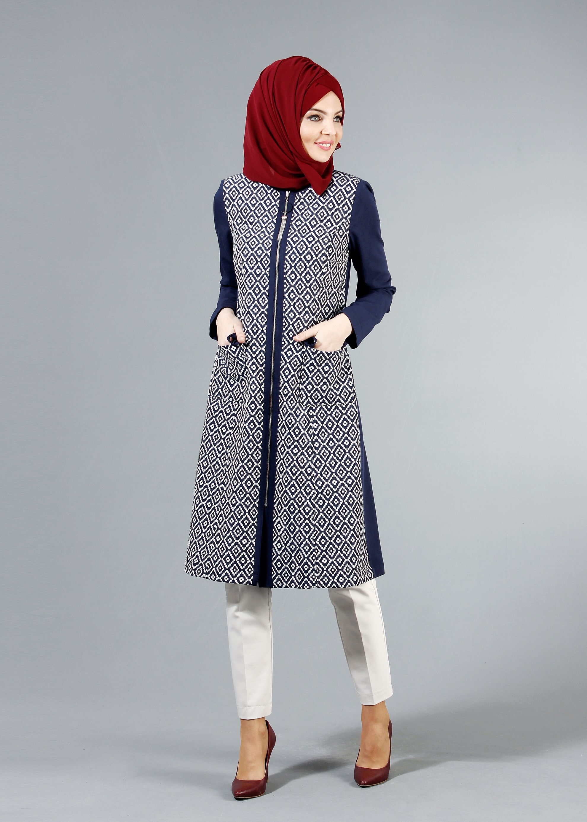 Tesettür giyim LACİVERT 1731 WİNTER BERRA TRENCH 38/46