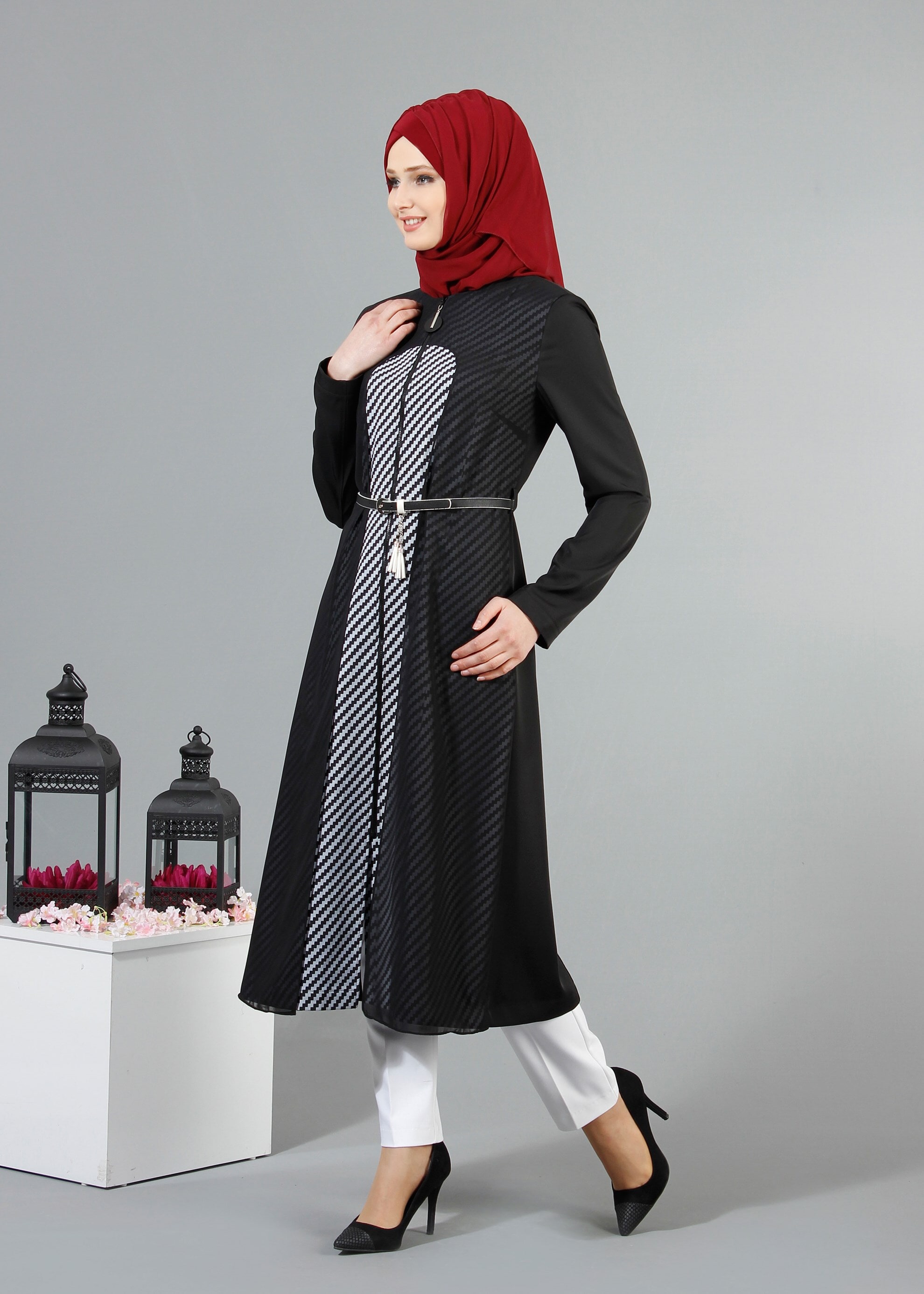 Tesettür giyim SİYAH 1733 Sarah Tesettür Trench 38/44 TEK40
